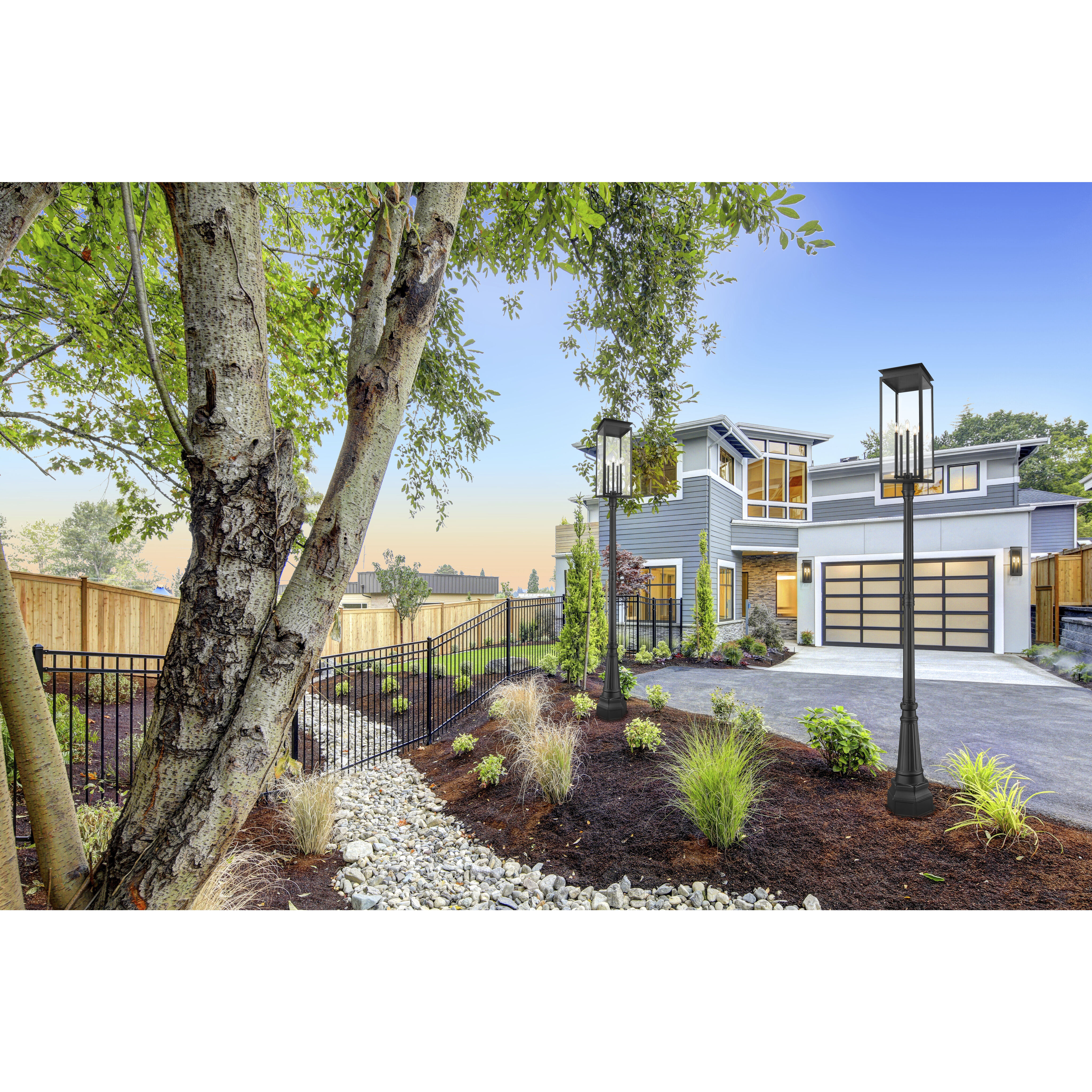 Nova 5 Light 117 inch Black Outdoor Post Mounted Fixture in Clear Glass