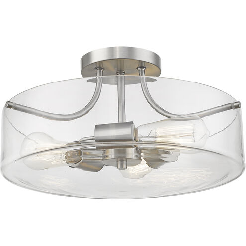 Delaney 3 Light 15 inch Brushed Nickel Semi Flush Mount Ceiling Light