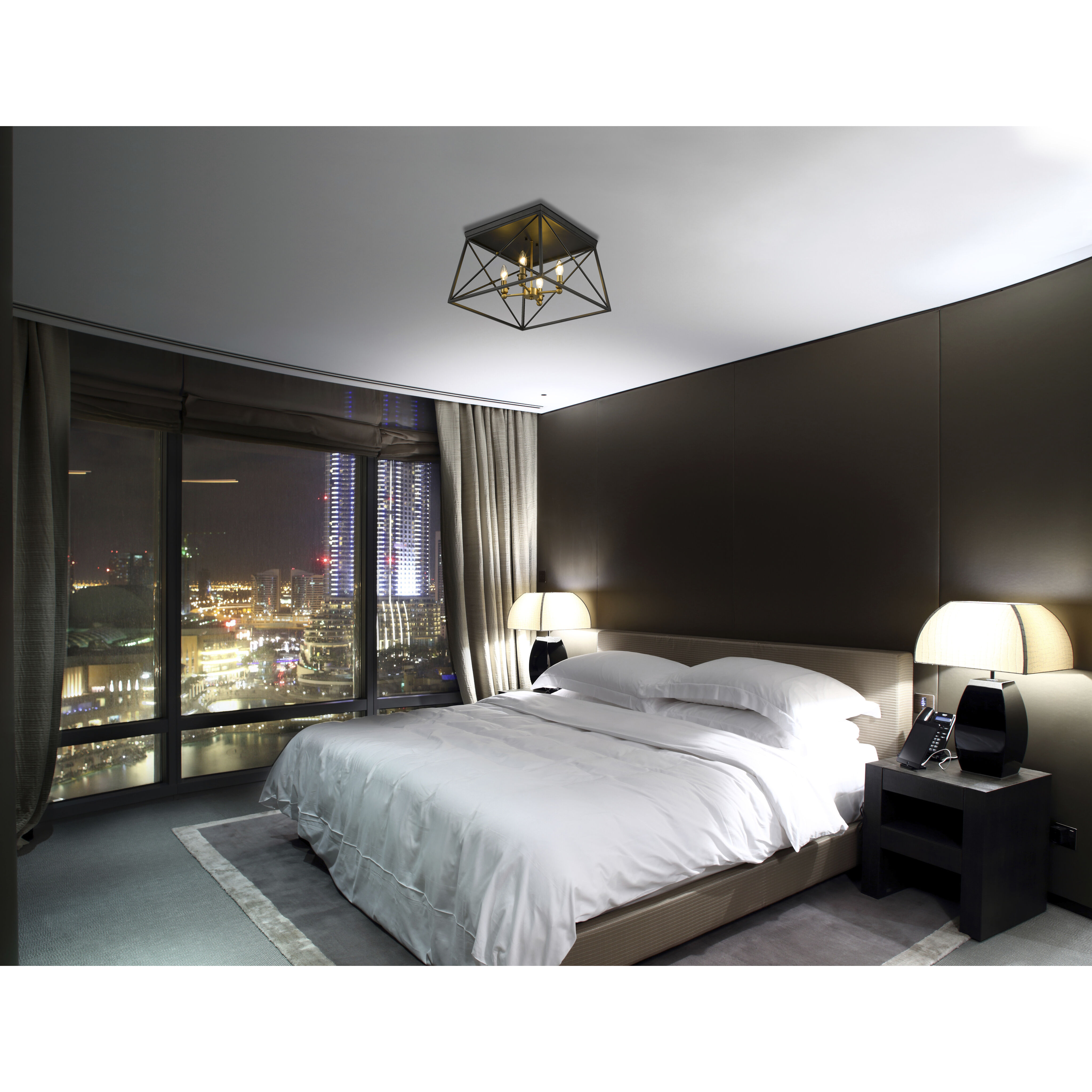 Trestle 4 Light 18 inch Matte Black and Olde Brass Flush Mount Ceiling Light