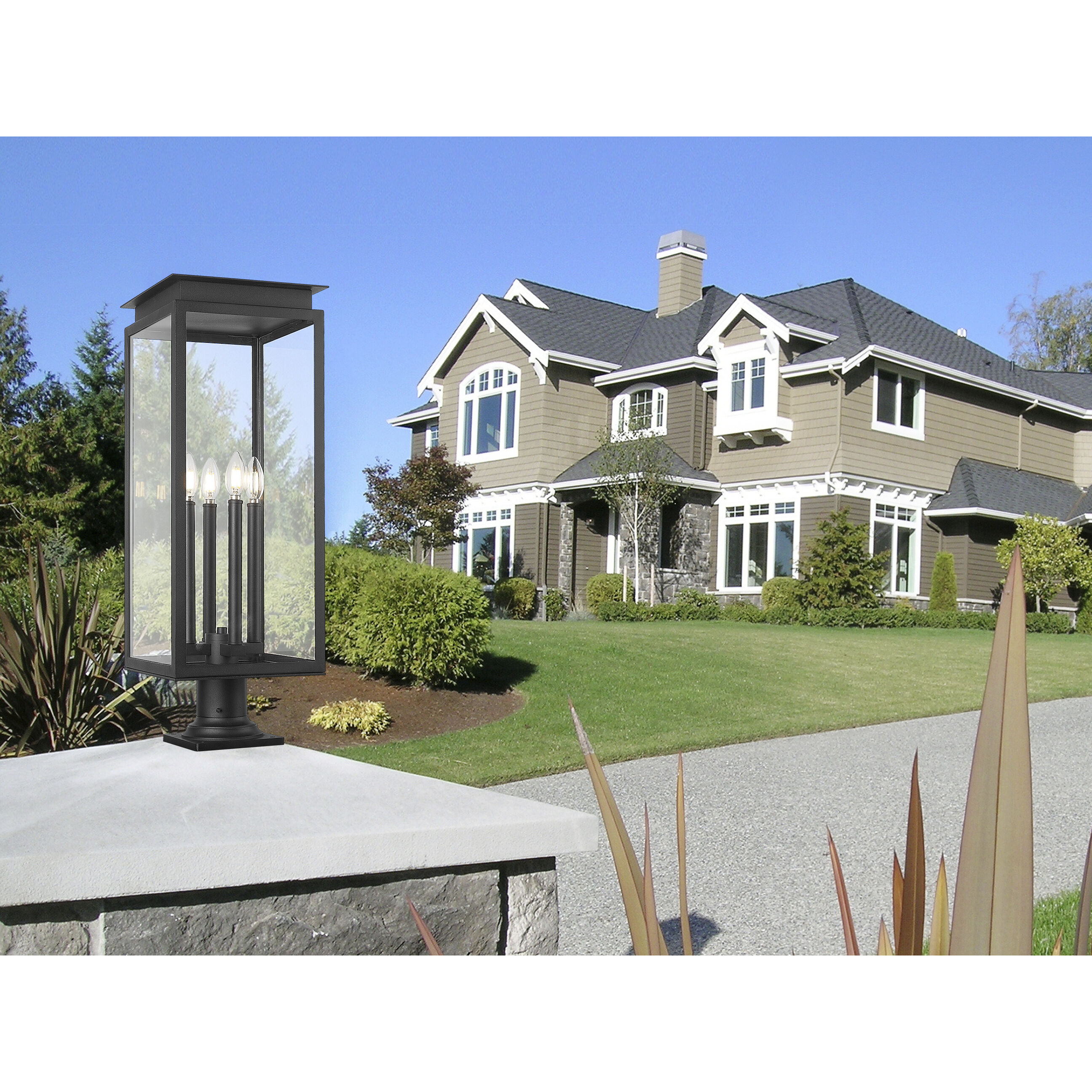 Nova 4 Light 29.5 inch Black Outdoor Pier Mounted Fixture in Clear Glass