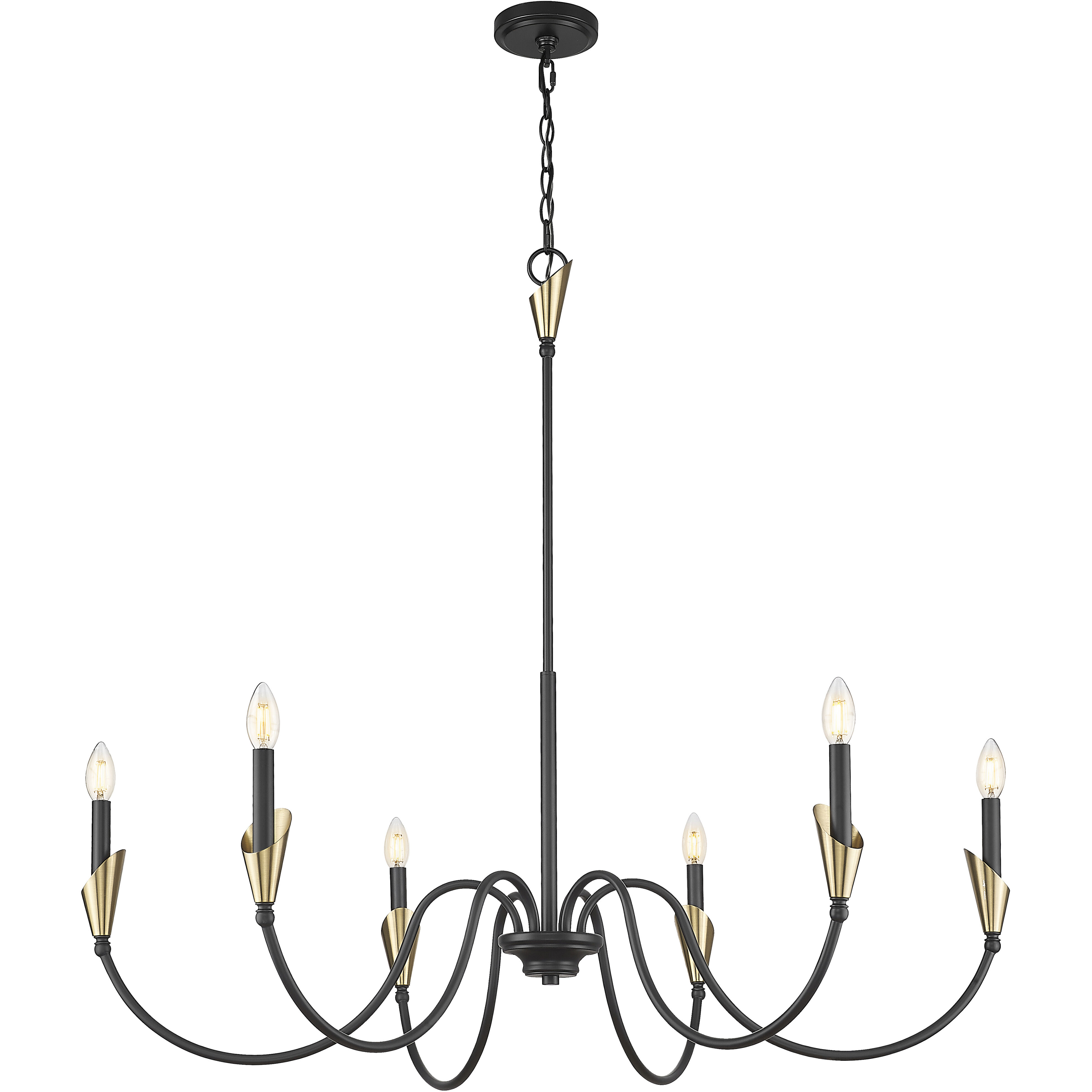 Claudelle 6 Light 46 inch Matte Black and Modern Gold Chandelier Ceiling Light