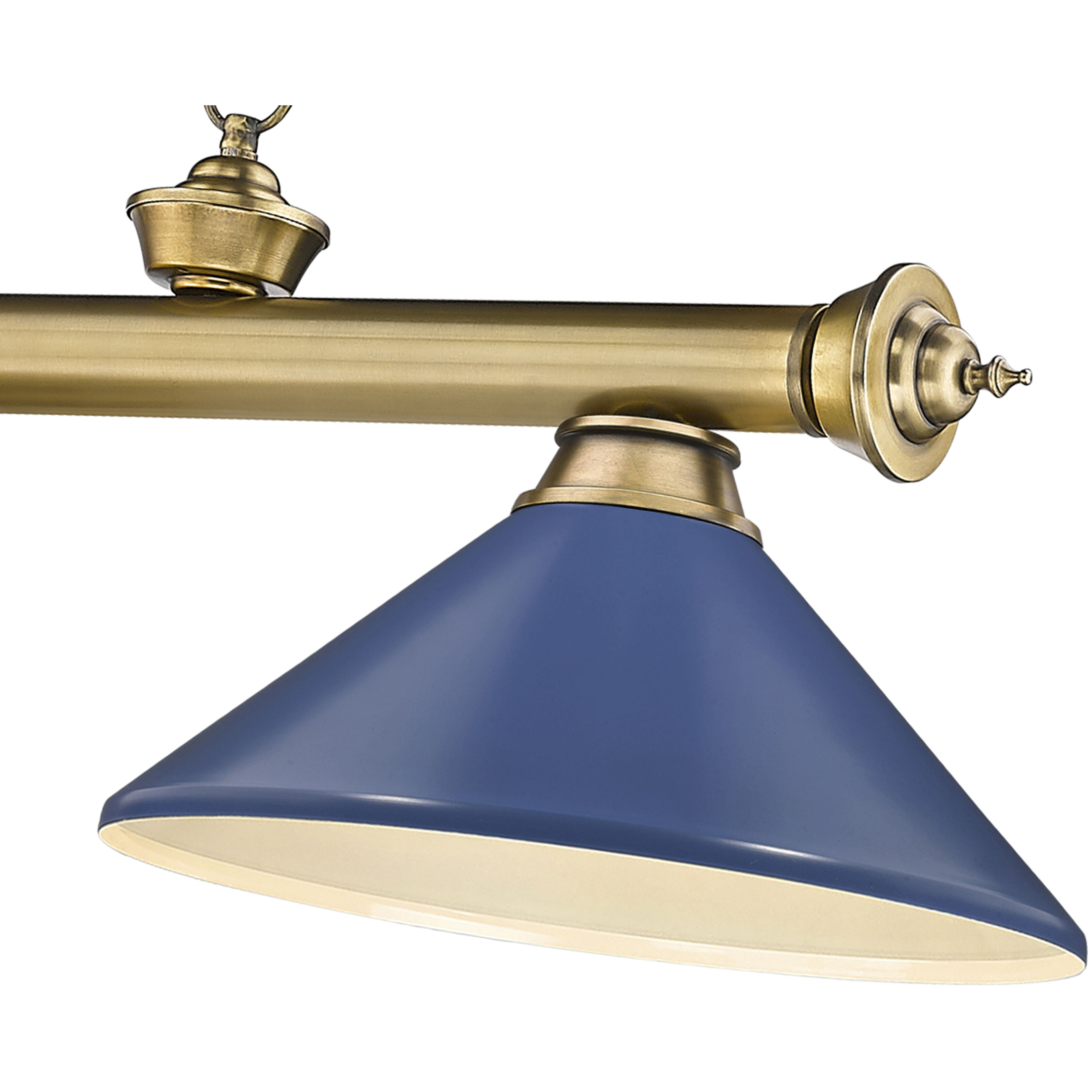 Cordon 3 Light 58 inch Rubbed Brass Billiard Ceiling Light in Navy Blue Steel