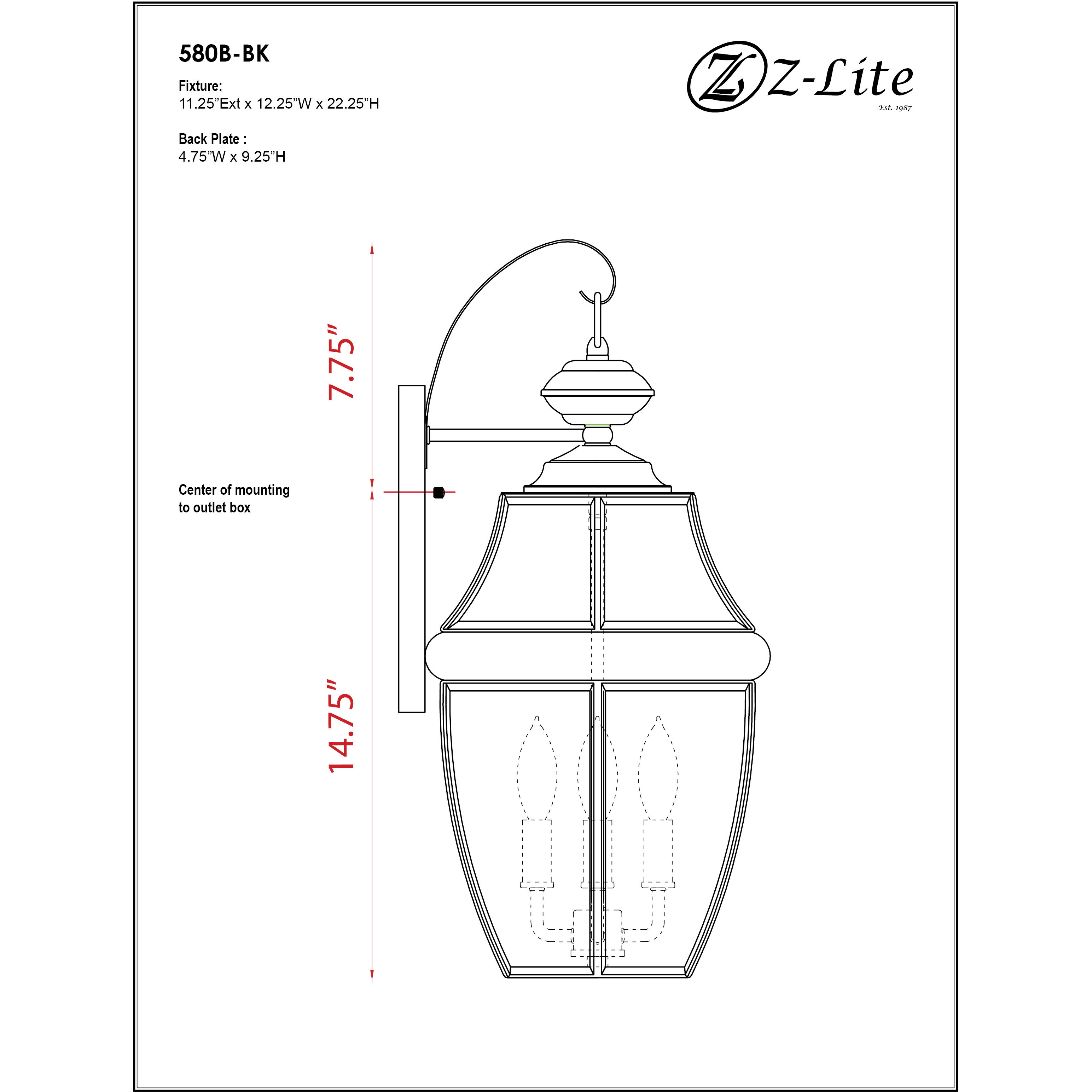 Westover 3 Light 22.25 inch Black Outdoor Wall Light