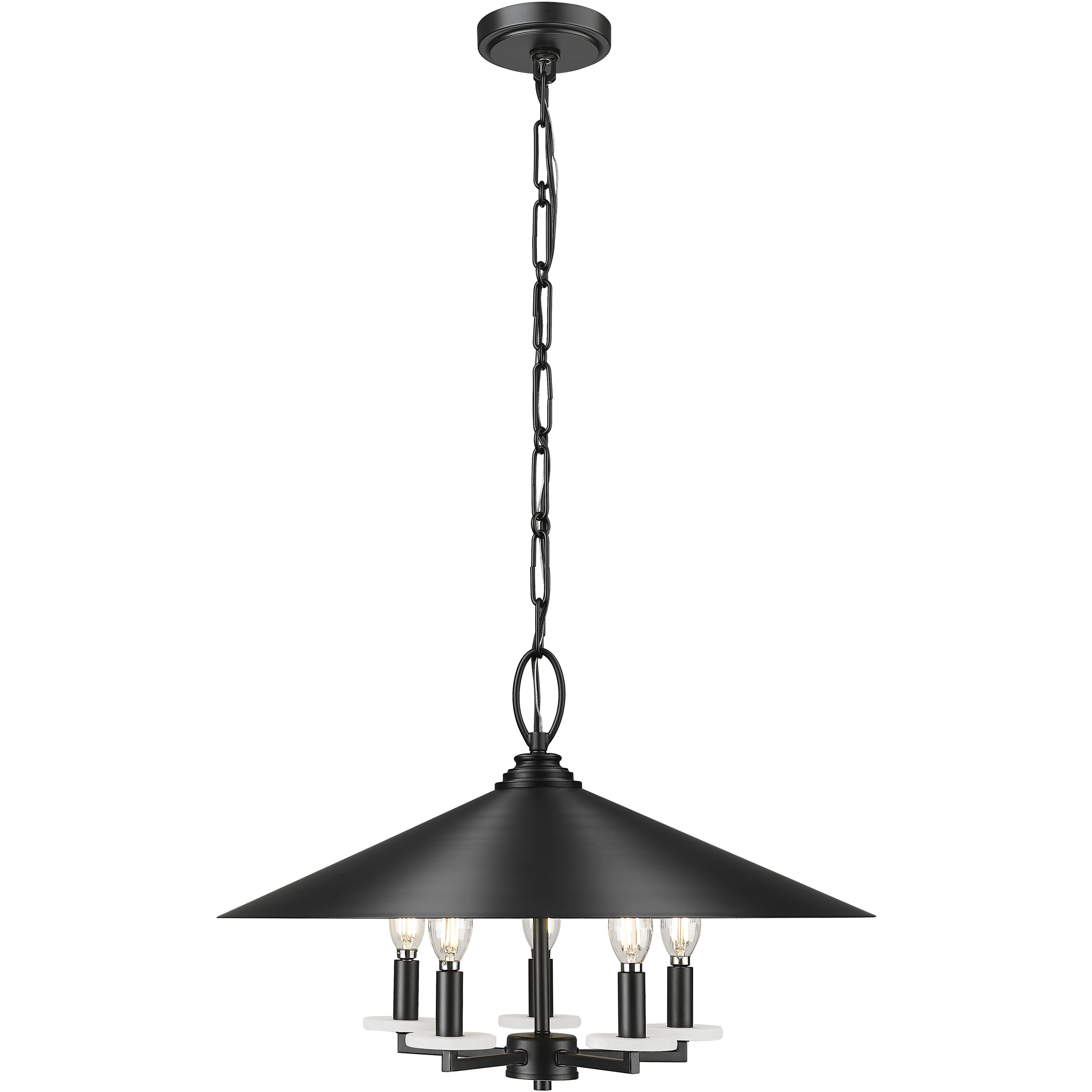 Rialto 5 Light 22 inch Matte Black Pendant Ceiling Light in Matte Black Outer,  Signature Rubbed Brass Inner