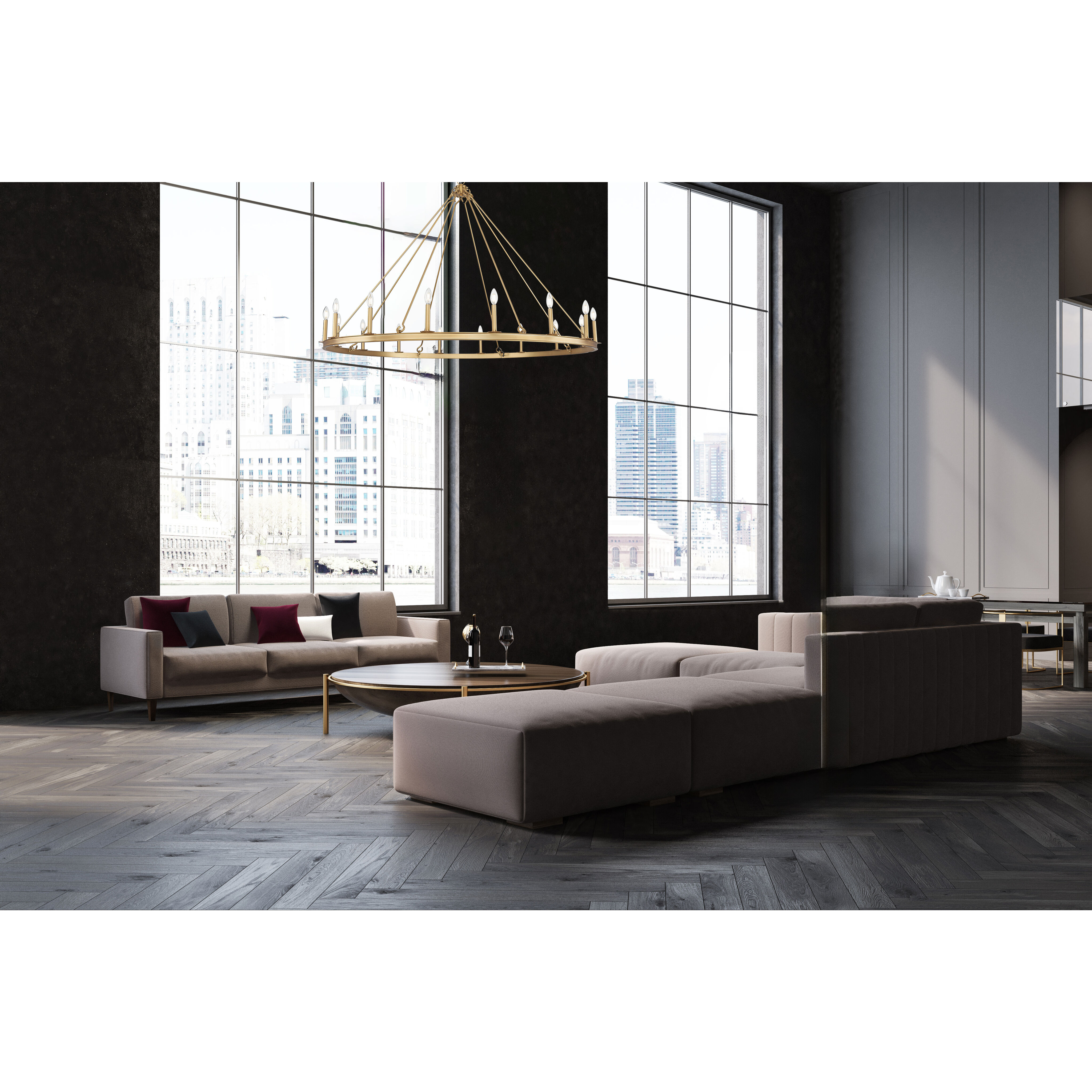 Barclay 16 Light 62 inch Rubbed Brass Chandelier Ceiling Light