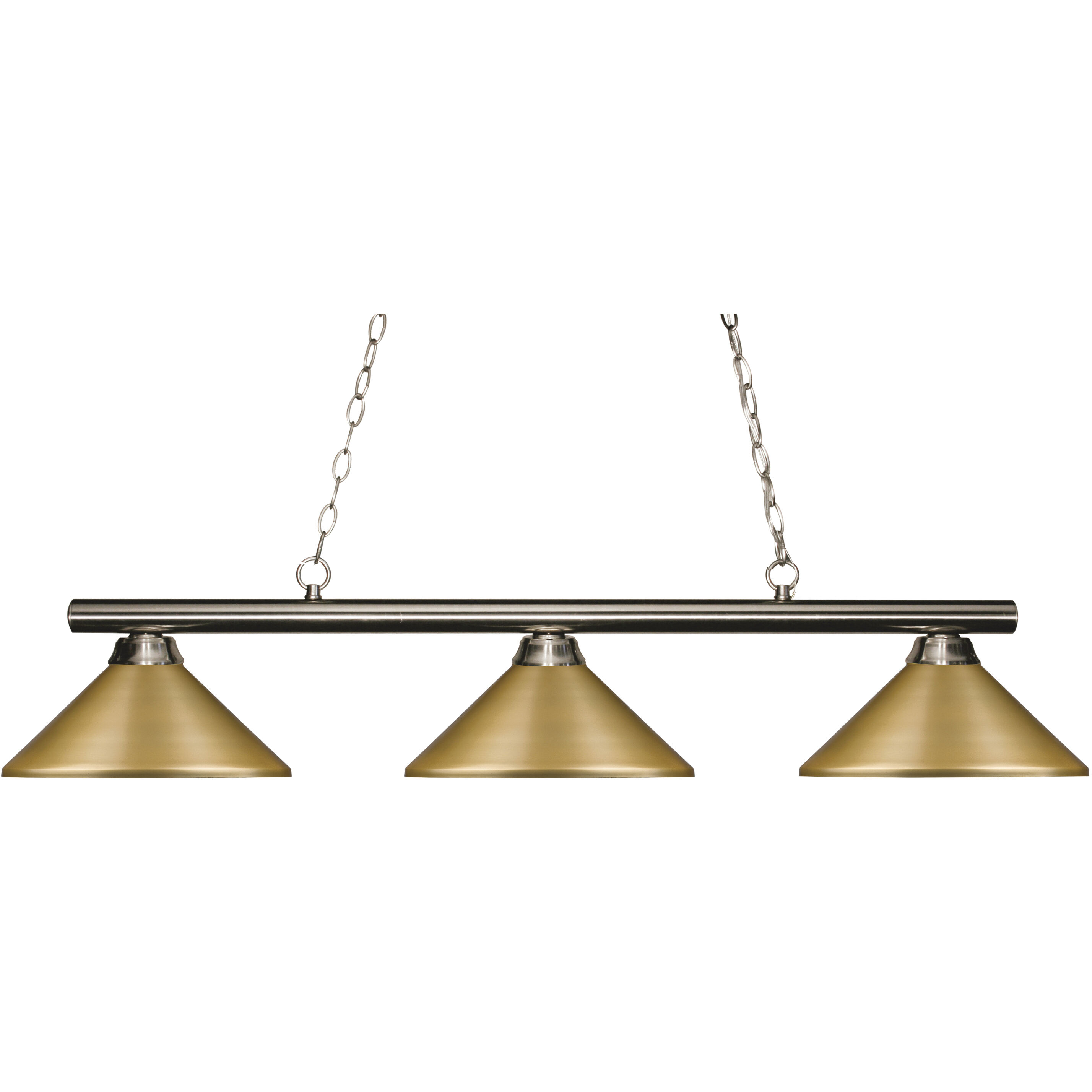 Sharp Shooter 3 Light 48 inch Brushed Nickel Billiard Ceiling Light in Satin Gold Steel