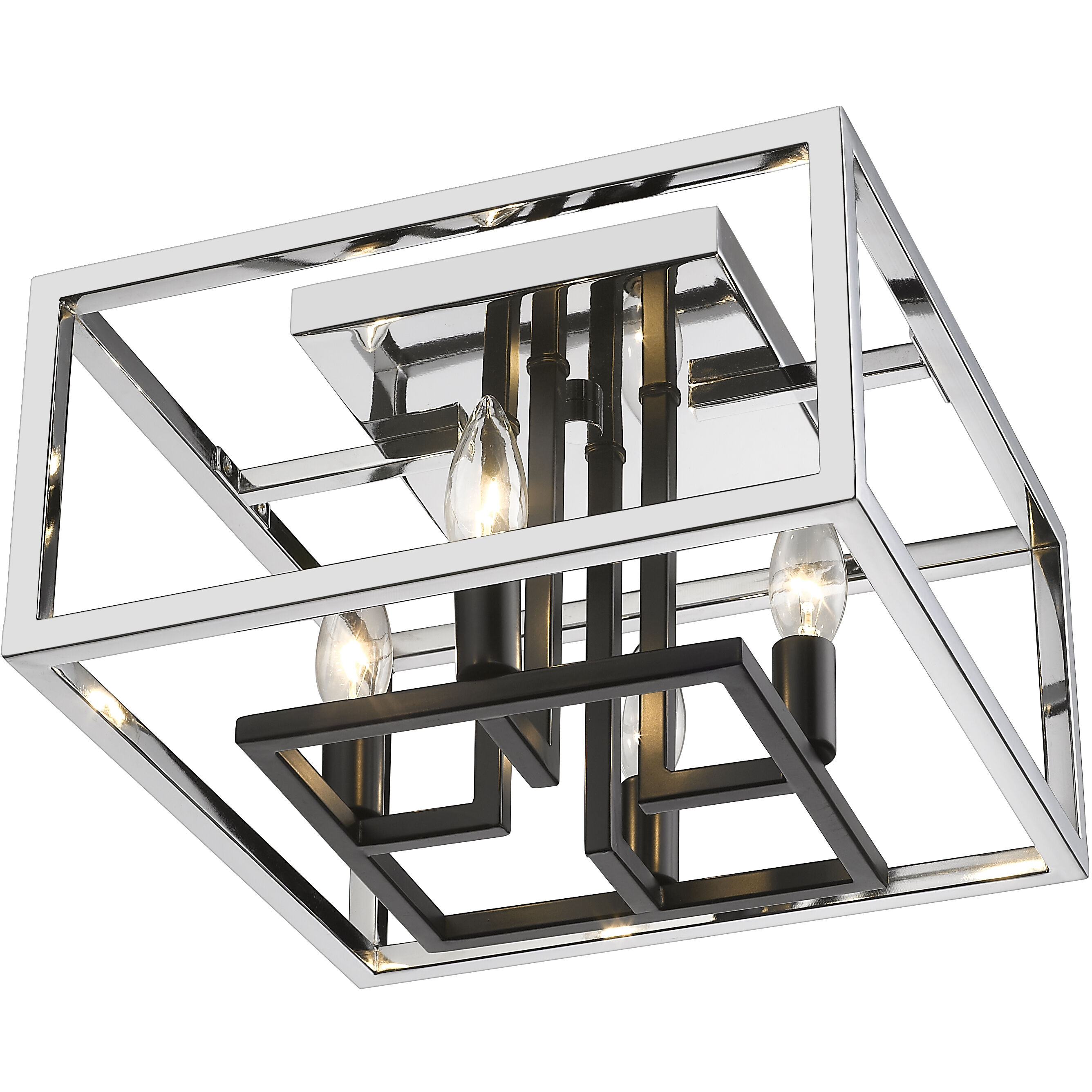 Quadra 4 Light 13 inch Chrome and Black Flush Mount Ceiling Light in 5.25