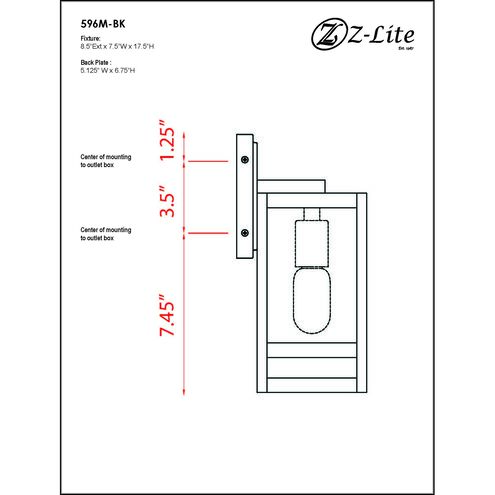 Nuri 1 Light 17.5 inch Black Outdoor Wall Light