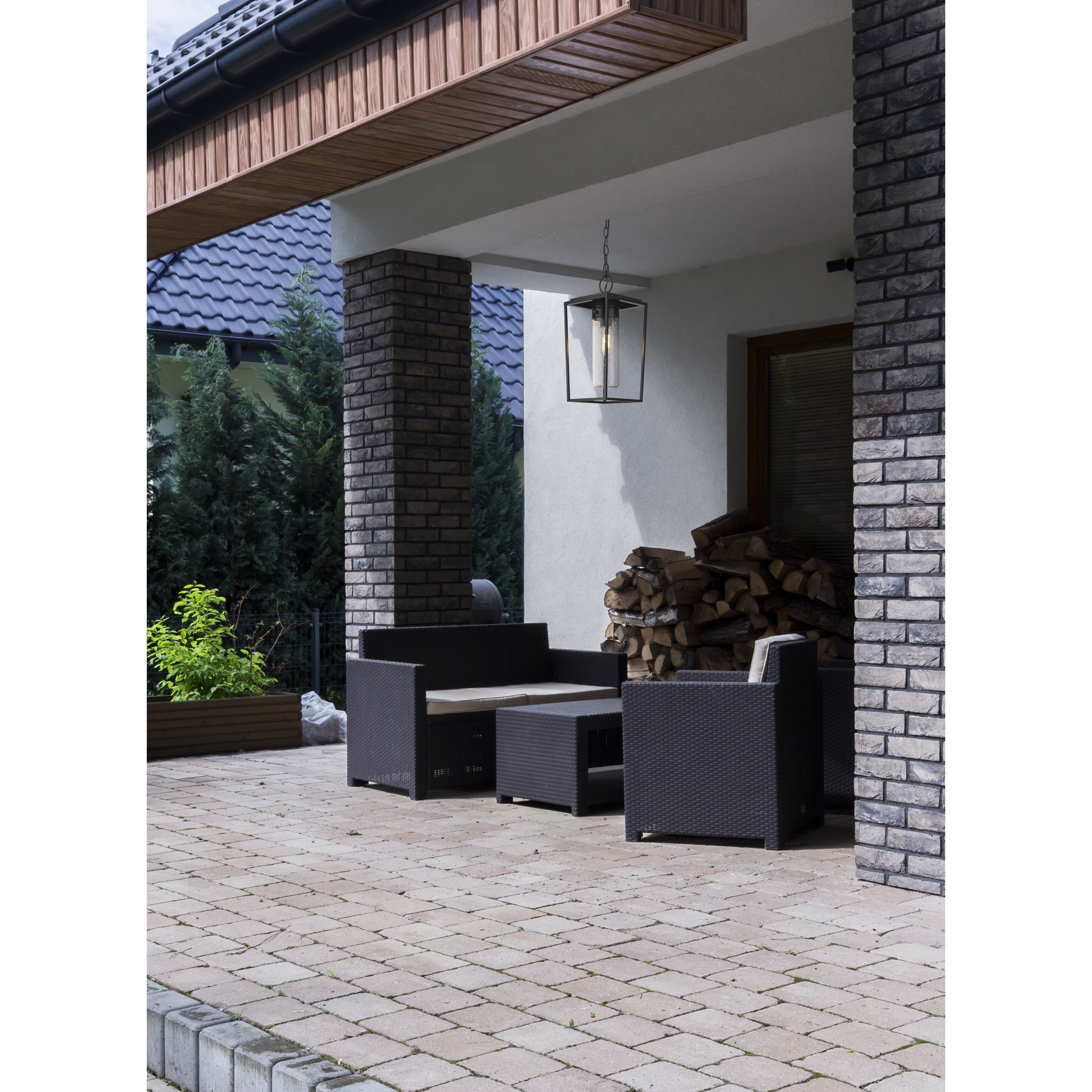 Sheridan 1 Light 8 inch Black Outdoor Chain Mount Ceiling Fixture in Seedy Glass