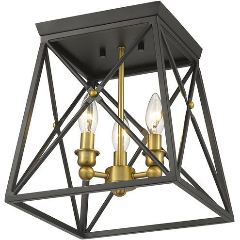 Trestle 3 Light 11 inch Matte Black and Olde Brass Flush Mount Ceiling Light