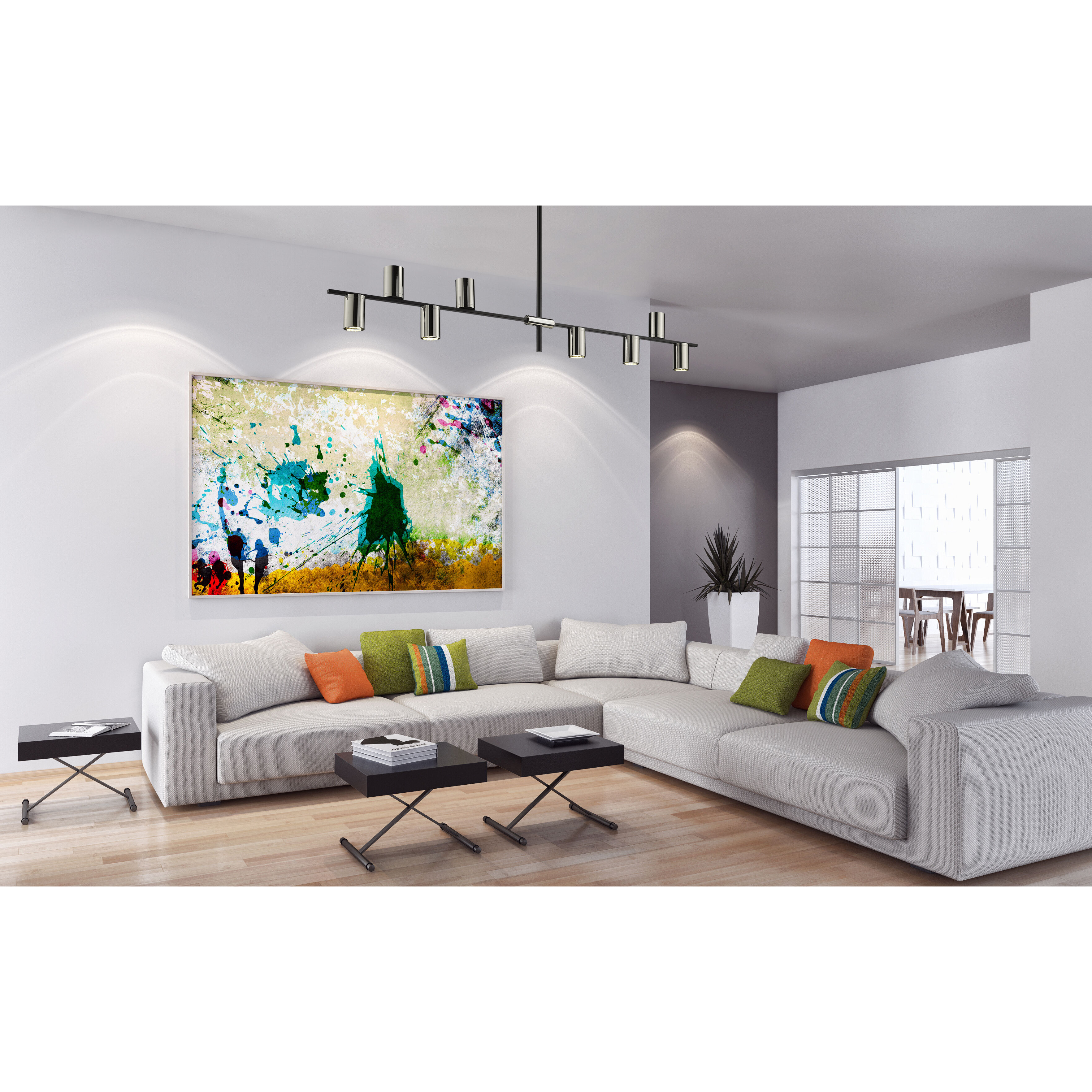 Calumet 8 Light 56 inch Matte Black and Polished Nickel Linear Chandelier Ceiling Light