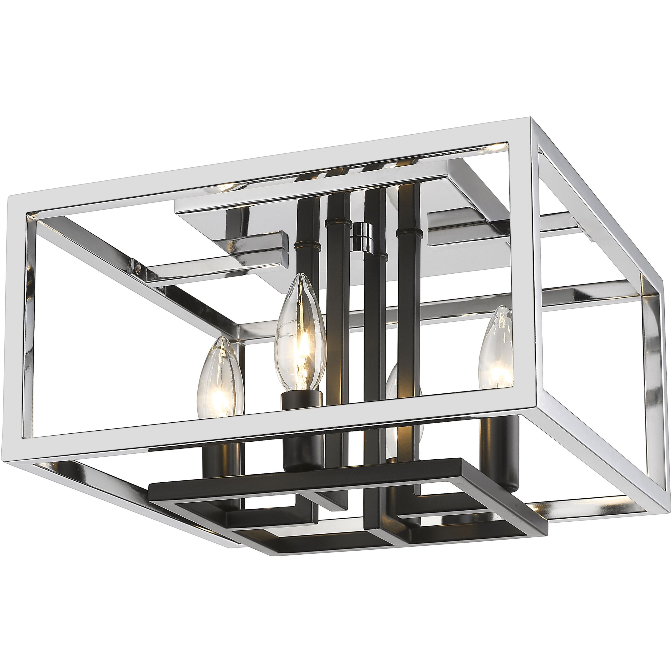 Quadra 4 Light 13 inch Chrome and Black Flush Mount Ceiling Light in 5.25