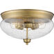 Amon 3 Light 15 inch Heritage Brass Flush Mount Ceiling Light in Clear Seedy Glass, 5.25