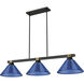 Bronte 3 Light 52.75 inch Matte Black and Rubbed Brass Billiard Light Ceiling Light in Dark Blue