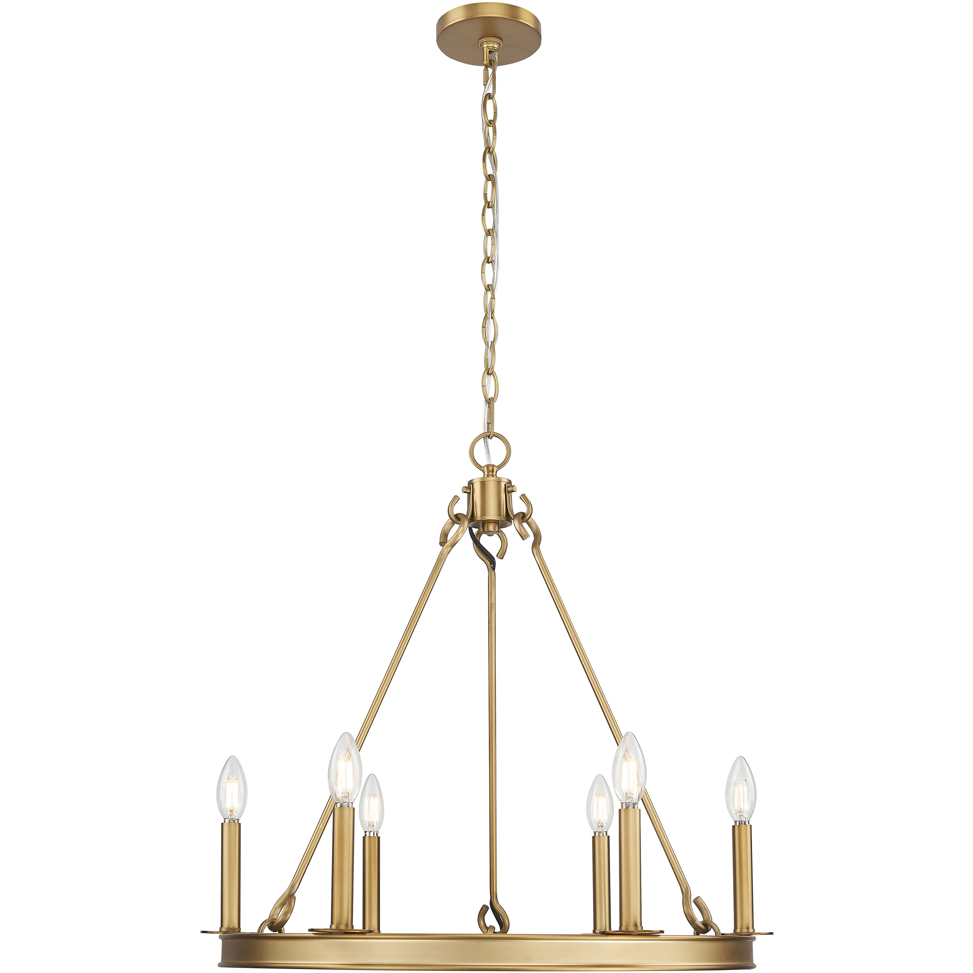 Barclay 6 Light 25 inch Rubbed Brass Chandelier Ceiling Light