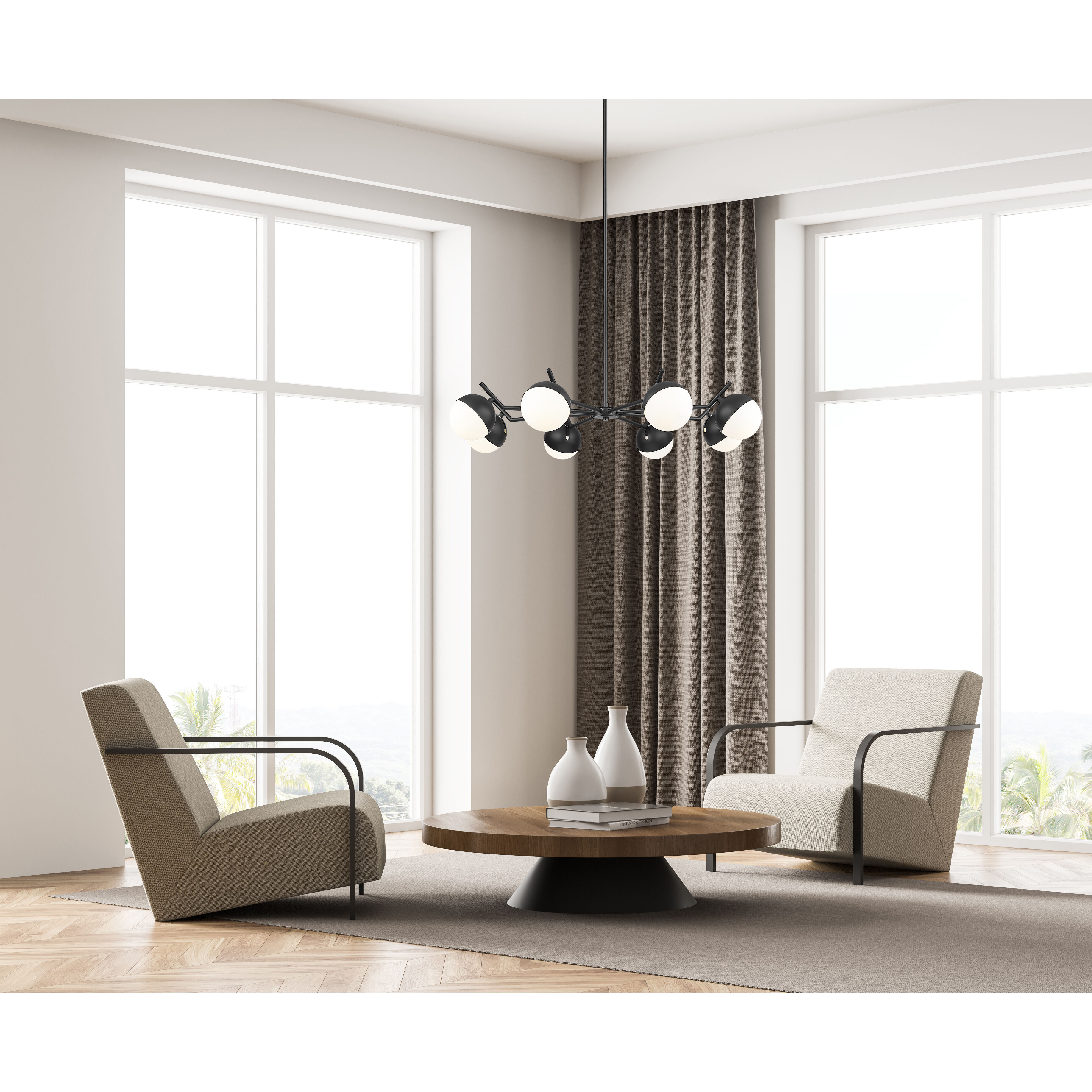 Realm Sphere 8 Light 44 inch Matte Black Chandelier Ceiling Light