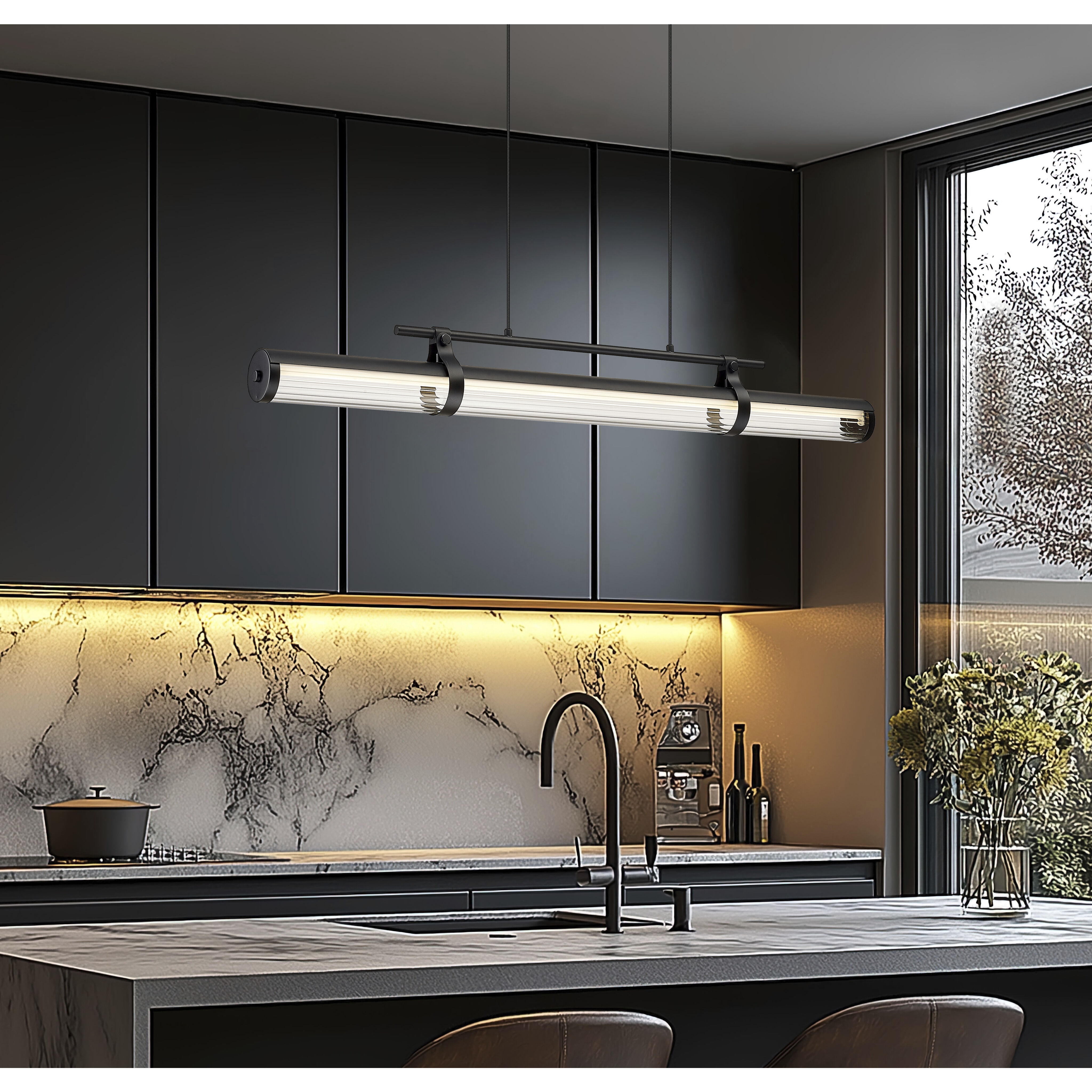 Benoit LED 44 inch Matte Black Billiard Light Ceiling Light