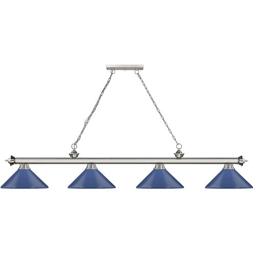 Cordon 4 Light 81.75 inch Brushed Nickel Billiard Ceiling Light in Navy Blue Steel