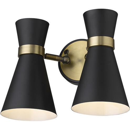 Soriano 2 Light 12 inch Matte Black and Heritage Brass Wall Sconce Wall Light