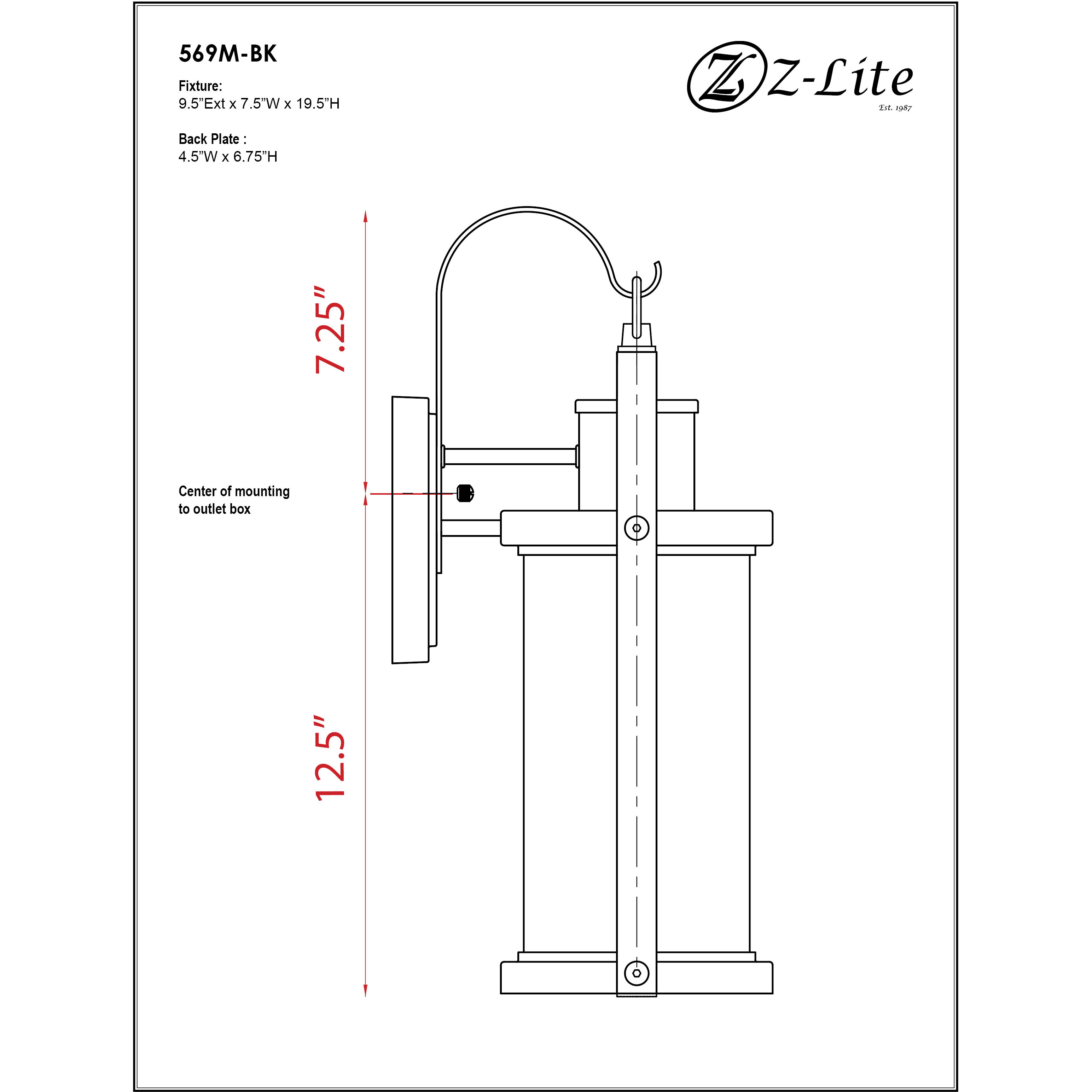 Roundhouse 1 Light 19.5 inch Black Outdoor Wall Light