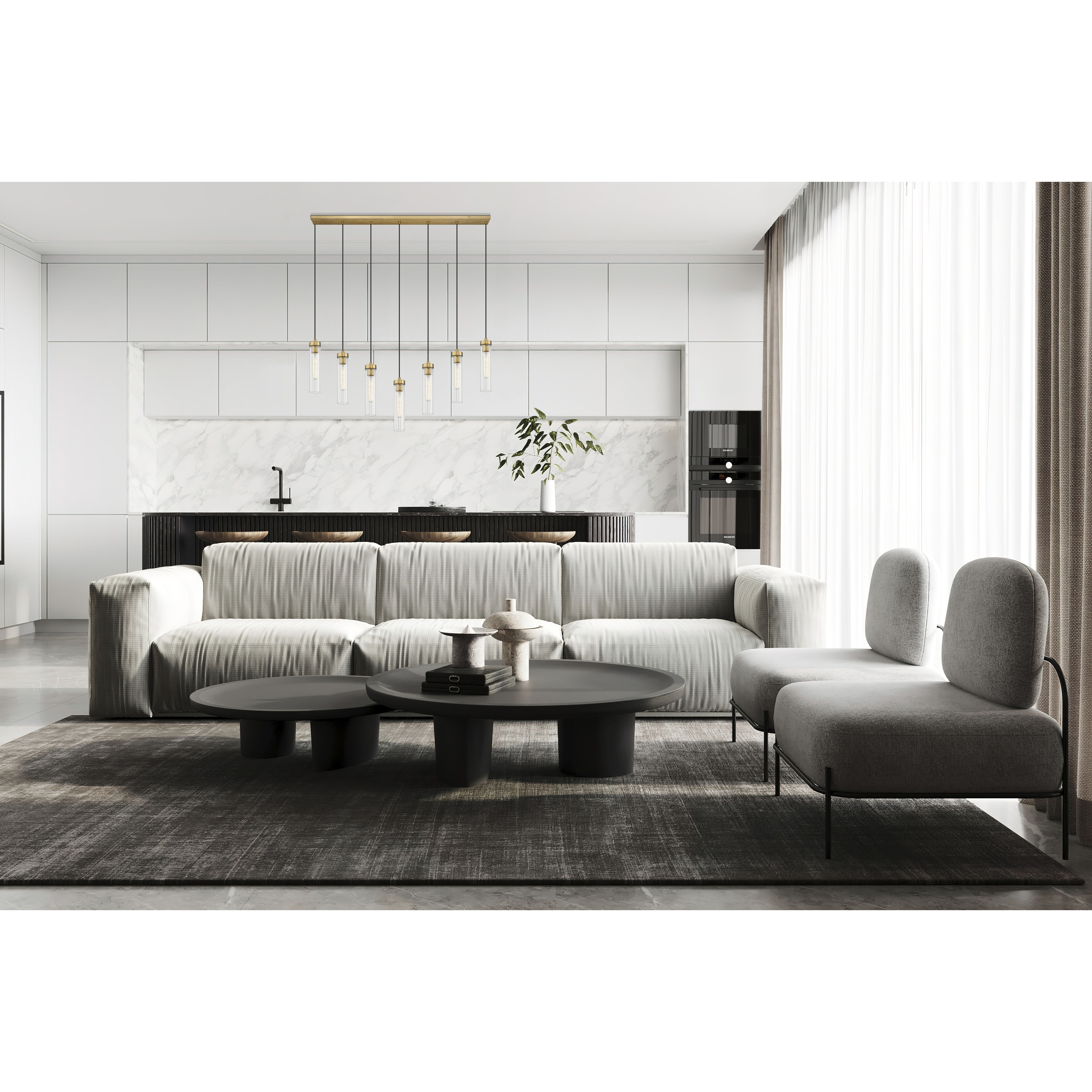 Beau 7 Light 54 inch Rubbed Brass Linear Chandelier Ceiling Light