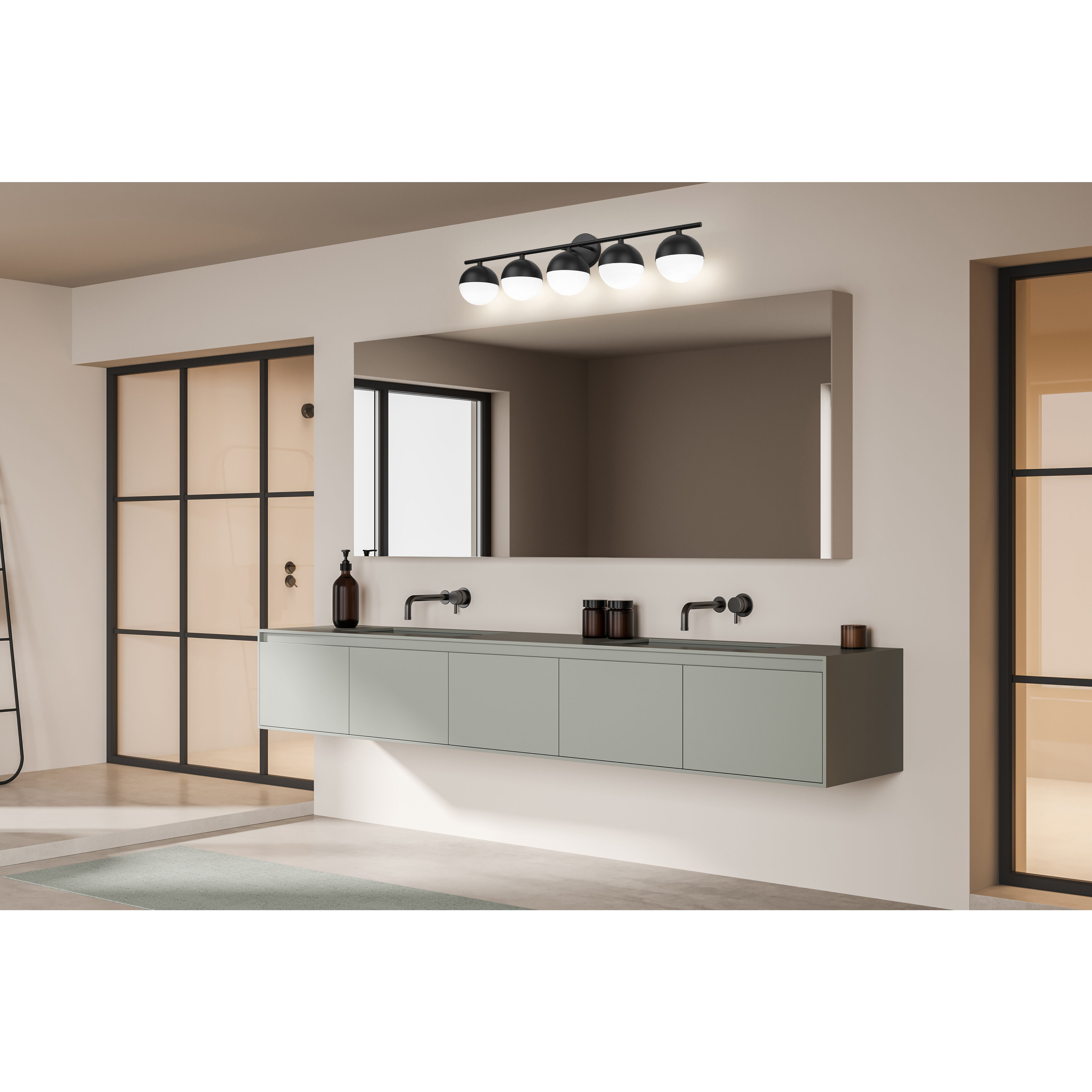 Realm Sphere 5 Light 40 inch Matte Black Bath Vanity Wall Light