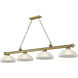 Cordon 4 Light 81.25 inch Rubbed Brass Billiard Ceiling Light in White Linen Glass