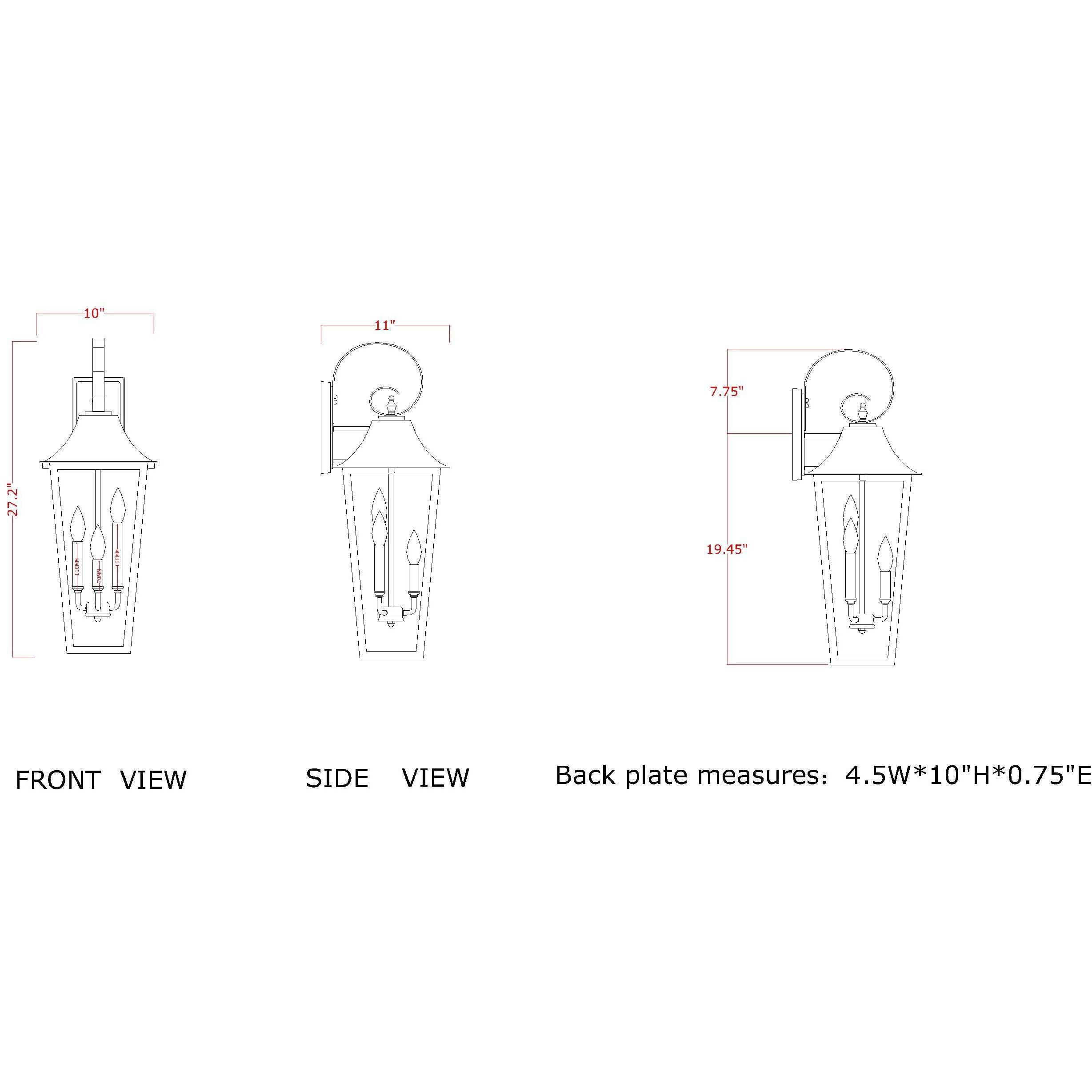 Gannon 3 Light 27.25 inch Black Outdoor Wall Light in G9