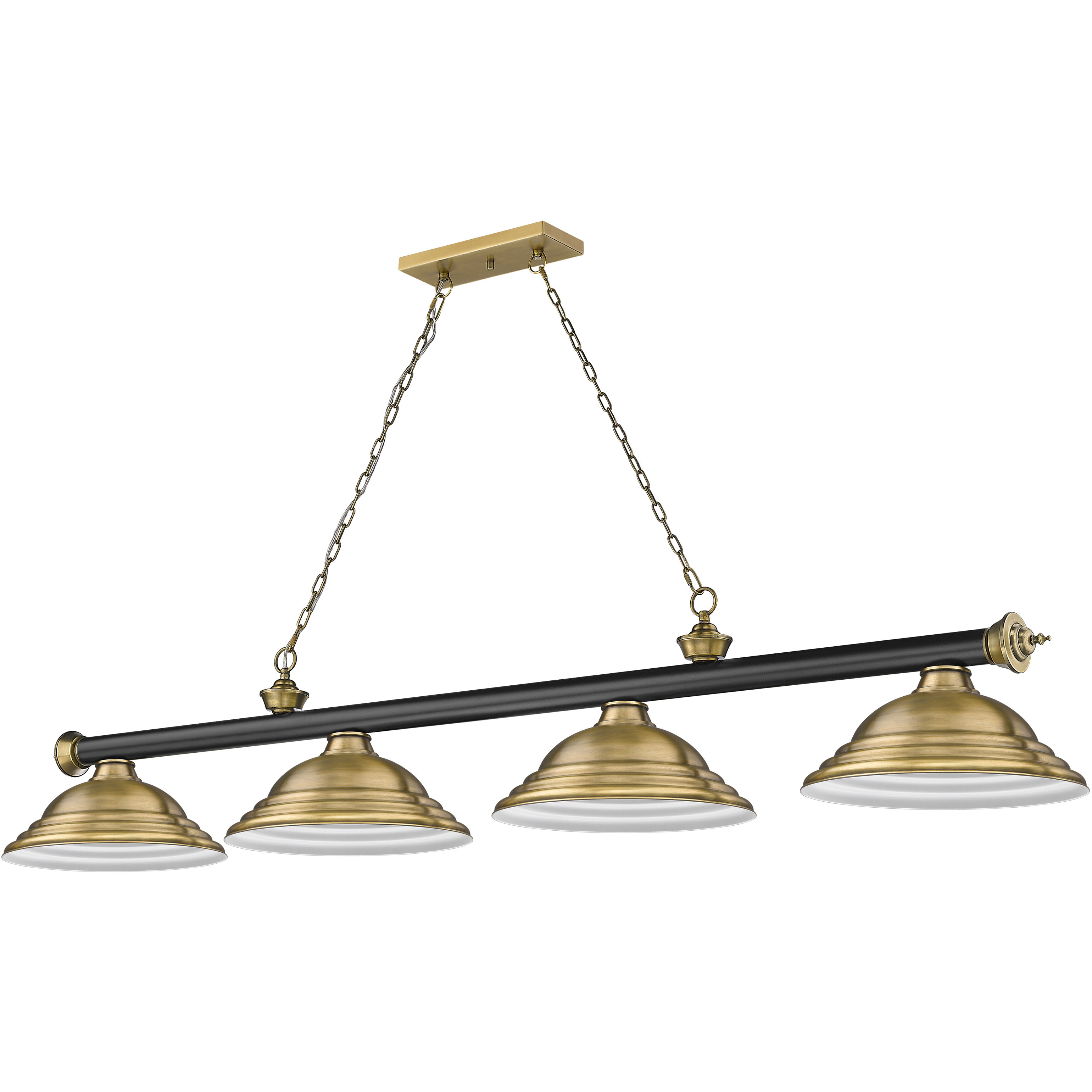 Cordon 4 Light 81.75 inch Matte Black and Rubbed Brass Billiard Ceiling Light in Rubbed Brass Metal