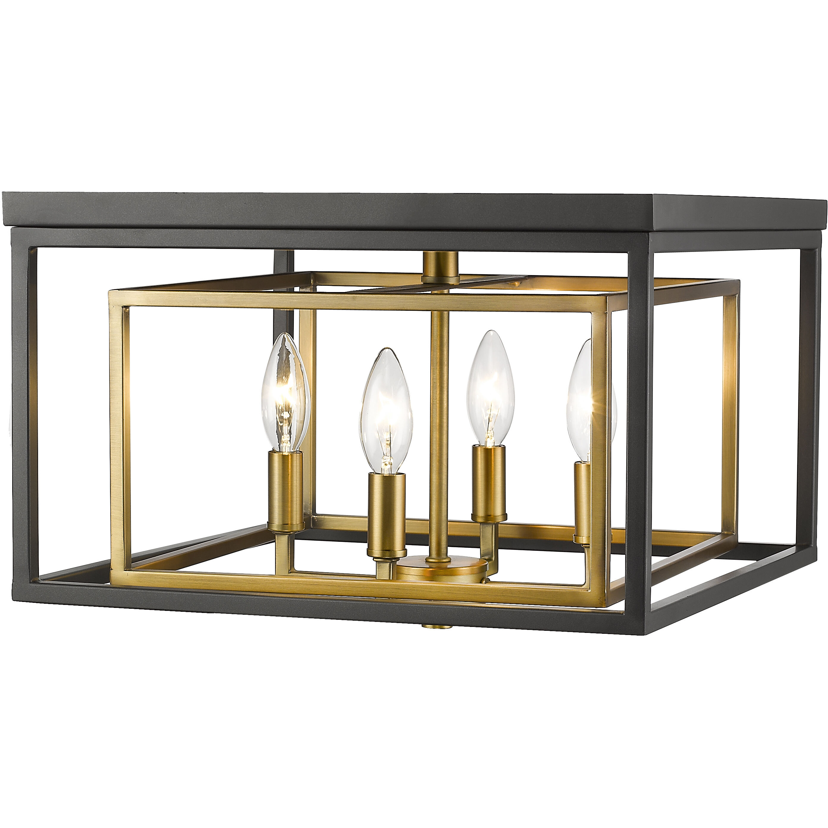 Euclid 4 Light 15 inch Olde Brass and Bronze Flush Mount Ceiling Light