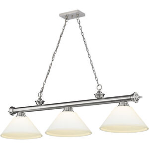 Cordon 3 Light 57.25 inch Brushed Nickel Billiard Ceiling Light in Matte Opal Glass