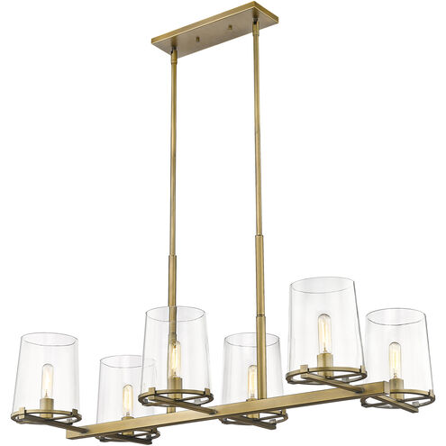 Callista 6 Light 43.5 inch Rubbed Brass Linear Chandelier Ceiling Light