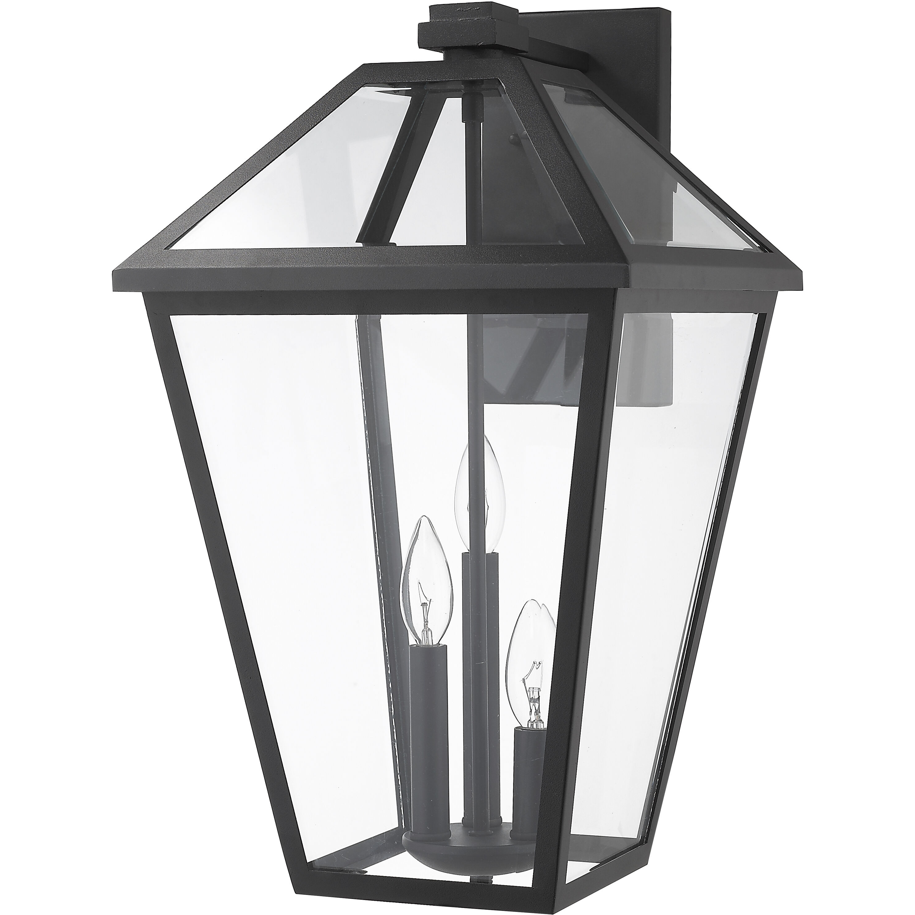 Talbot 3 Light 17.5 inch Black Outdoor Wall Light in Clear Beveled Glass