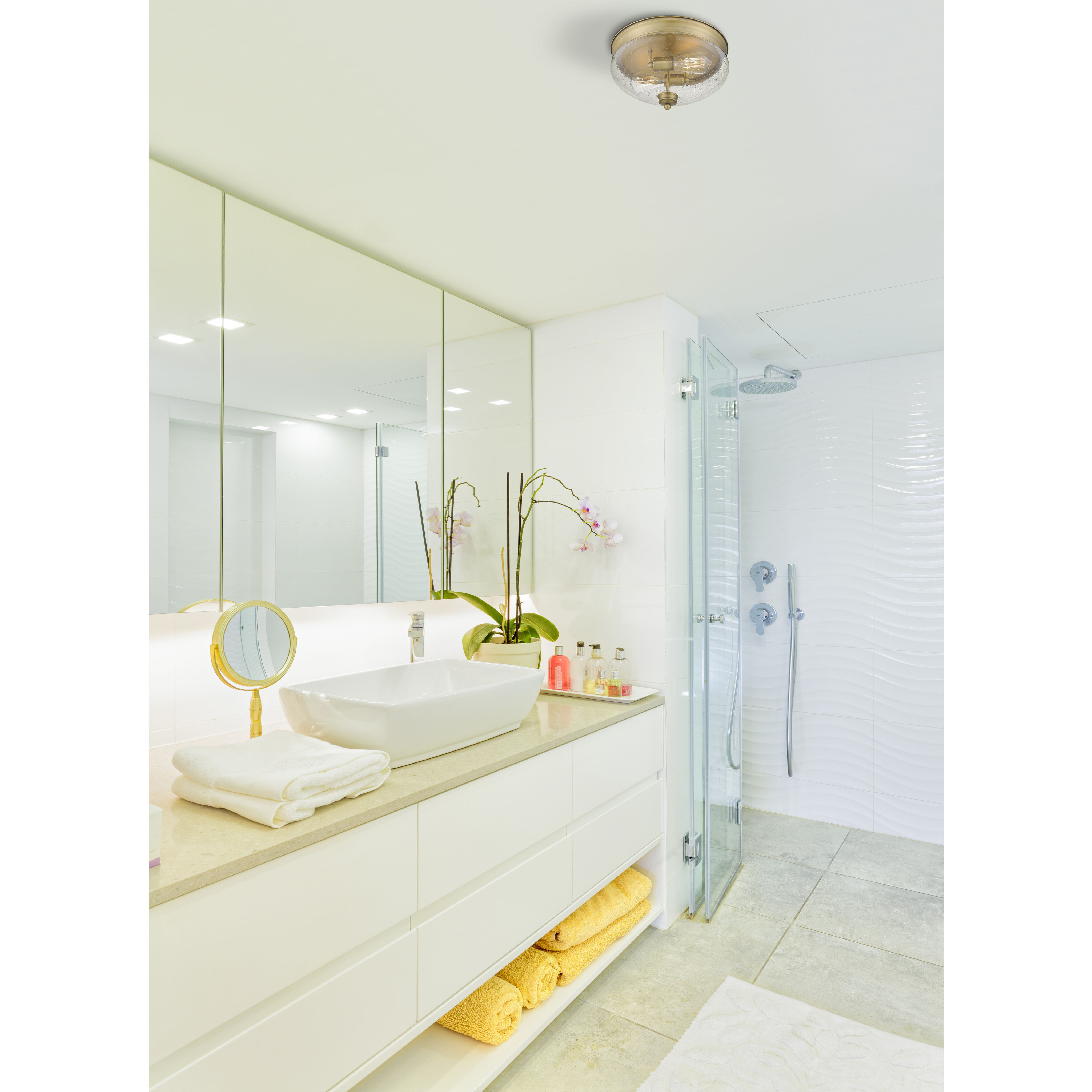 Amon 3 Light 15 inch Heritage Brass Flush Mount Ceiling Light in Clear Seedy Glass, 5.25