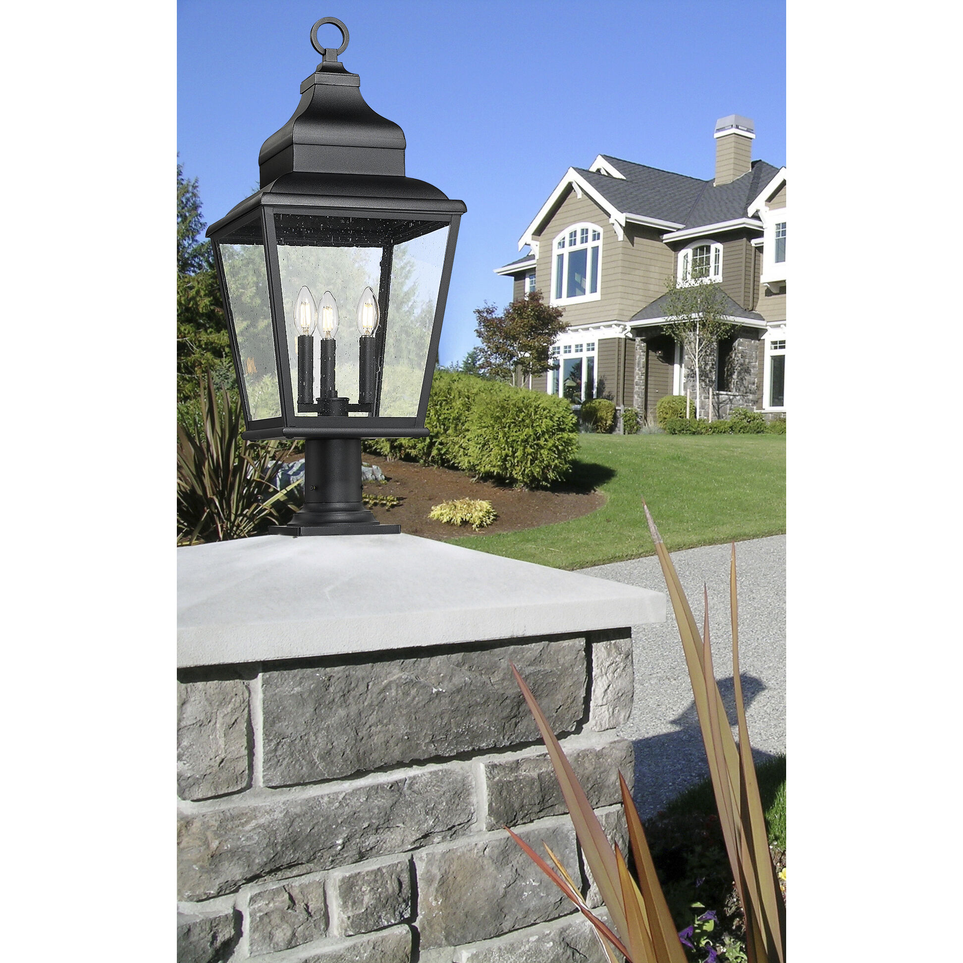 Raphael 3 Light 30 inch Sand Black Outdoor Pier Mounted Fixture in Soft Sand Black