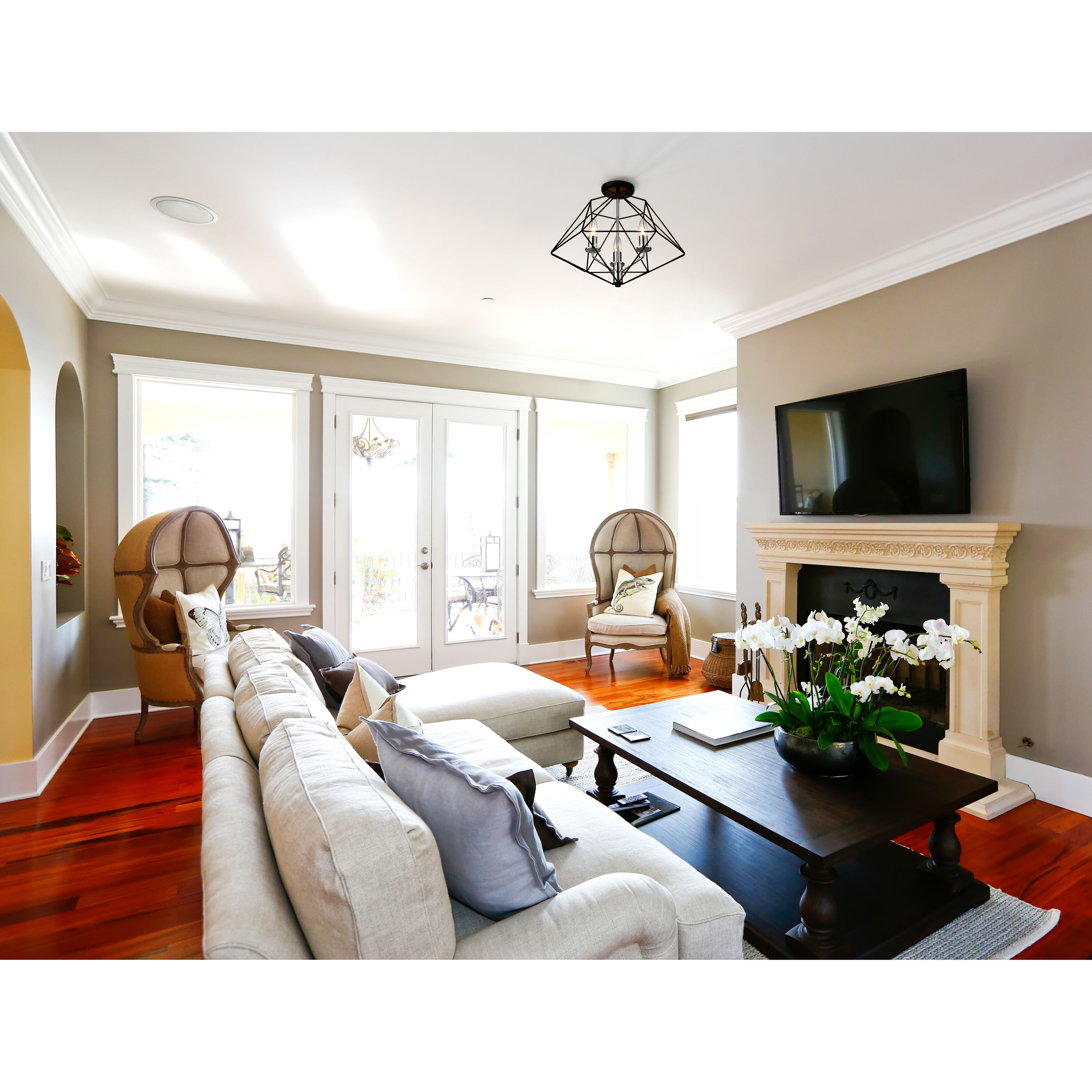 Geo 3 Light 18 inch Matte Black and Chrome Semi Flush Mount Ceiling Light