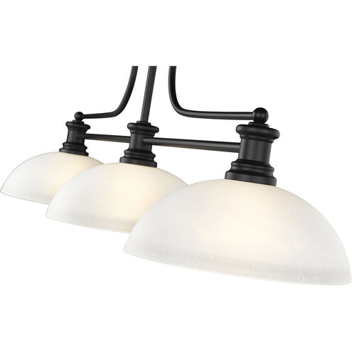 Melange 3 Light 52 inch Matte Black Billiard Ceiling Light in White Linen Glass