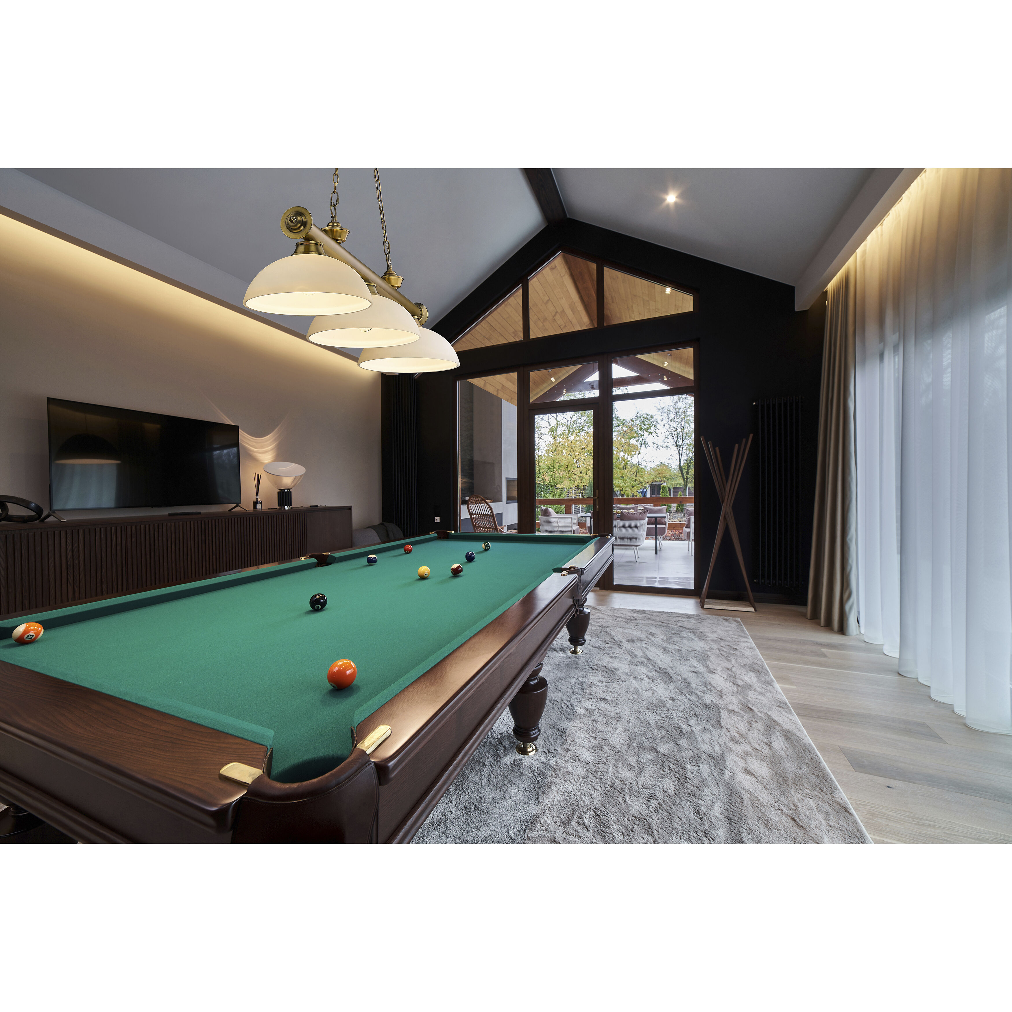 Cordon 3 Light 57.25 inch Rubbed Brass Billiard Ceiling Light in Matte Opal Glass