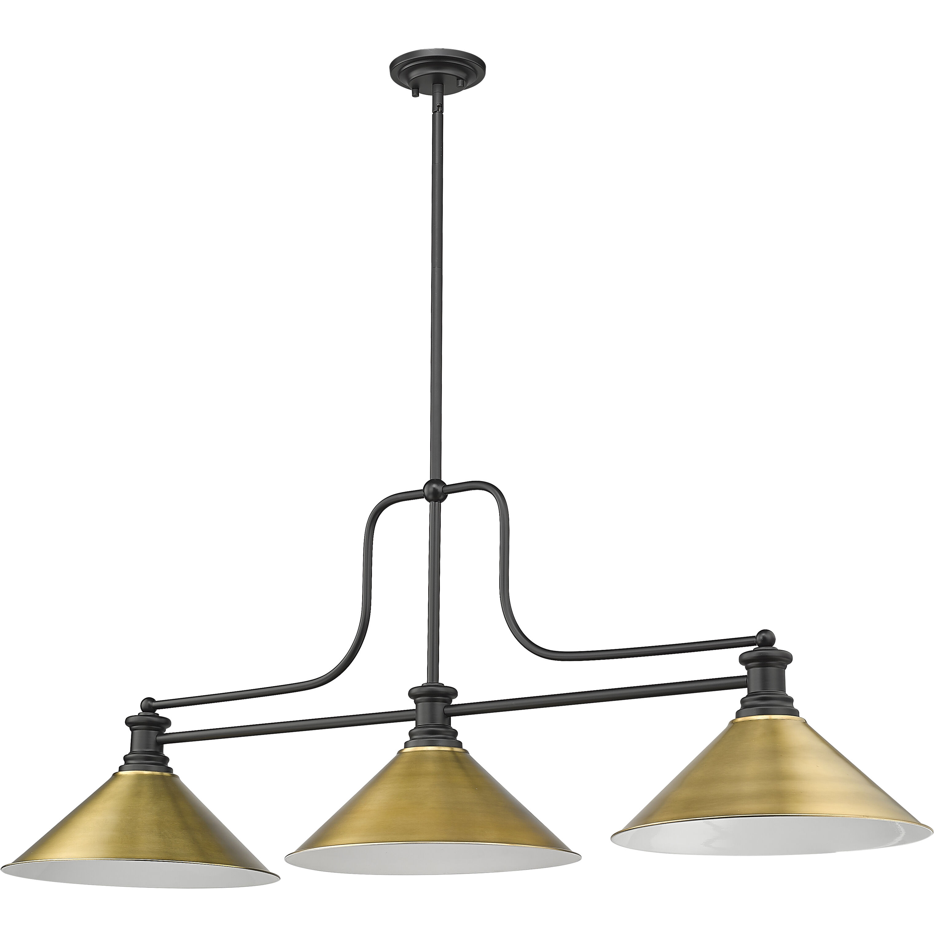 Melange 3 Light 52 inch Matte Black Billiard Ceiling Light in Matte Black and Rubbed Brass