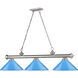 Cordon 3 Light 58 inch Brushed Nickel Billiard Ceiling Light in Electric Blue Steel
