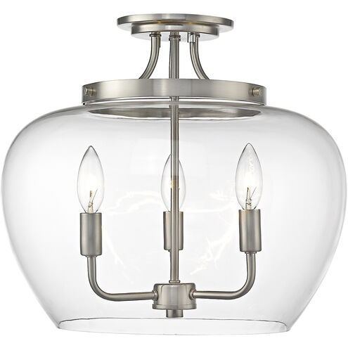 Joliet 3 Light 15.75 inch Brushed Nickel Semi Flush Mount Ceiling Light