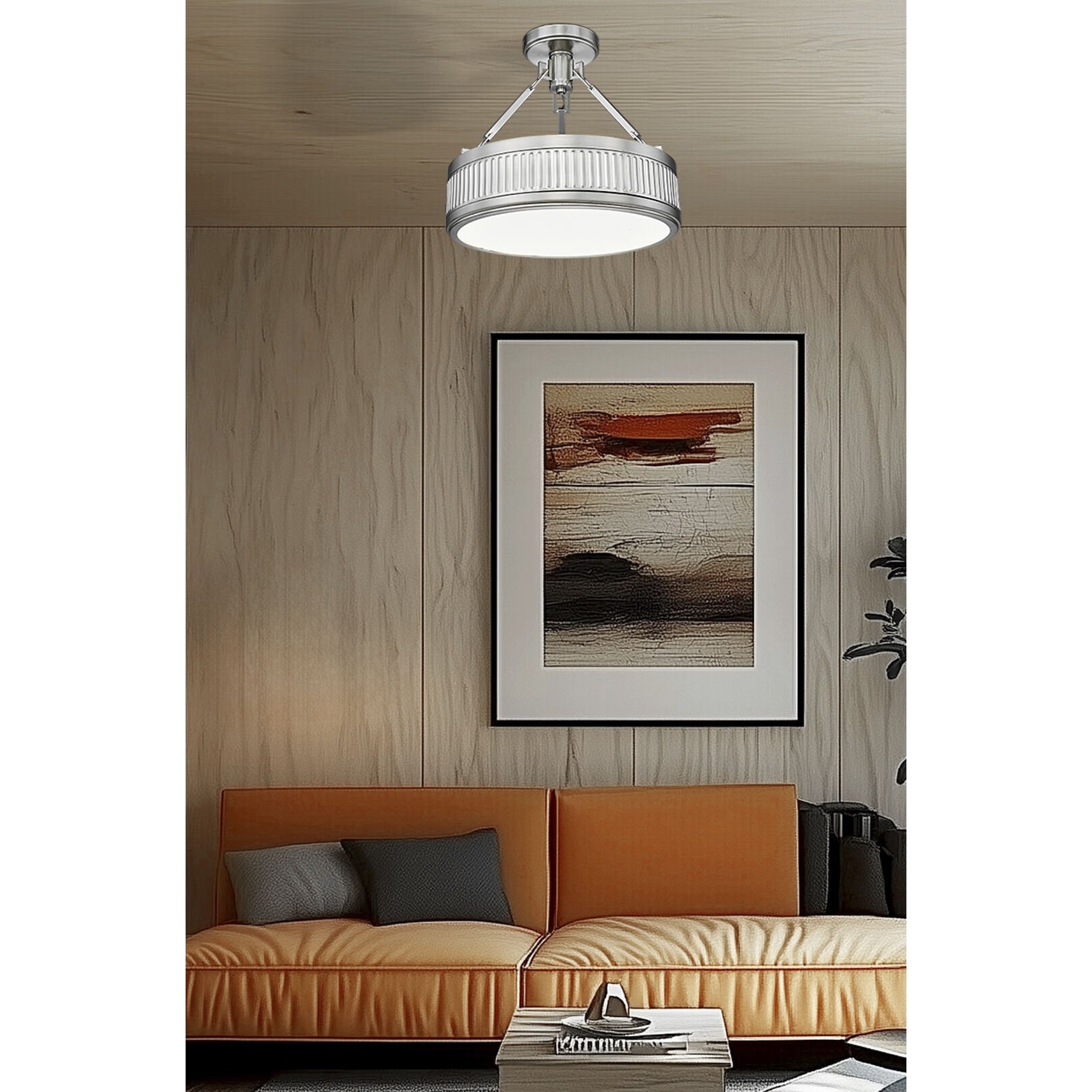 Quinn LED 15 inch Satin Nickel Semi Flush Mount Ceiling Light