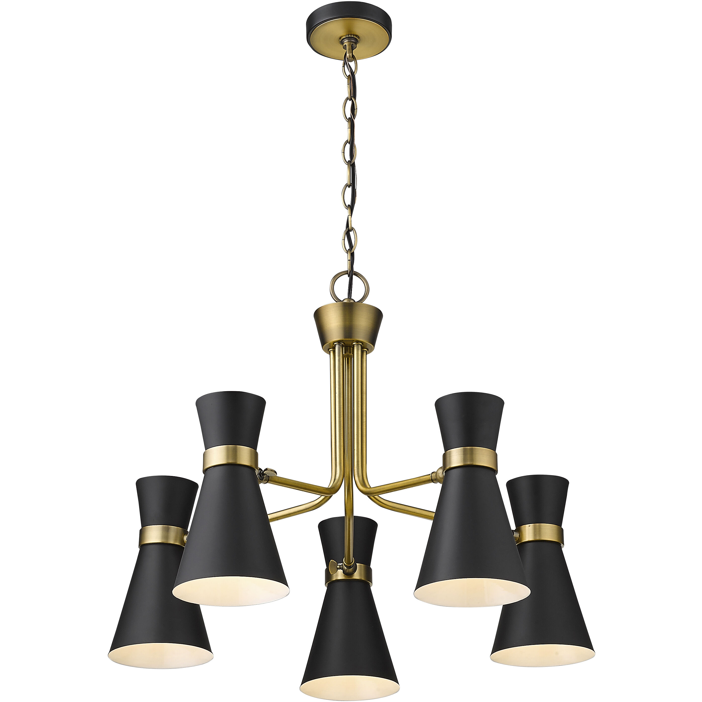 Soriano 5 Light 27 inch Matte Black and Heritage Brass Chandelier Ceiling Light