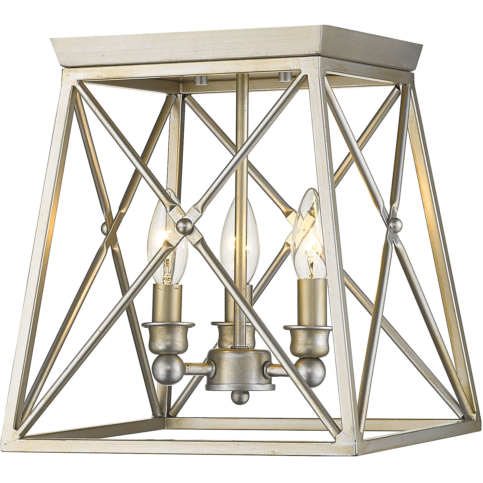 Trestle 3 Light 11 inch Antique Silver Flush Mount Ceiling Light