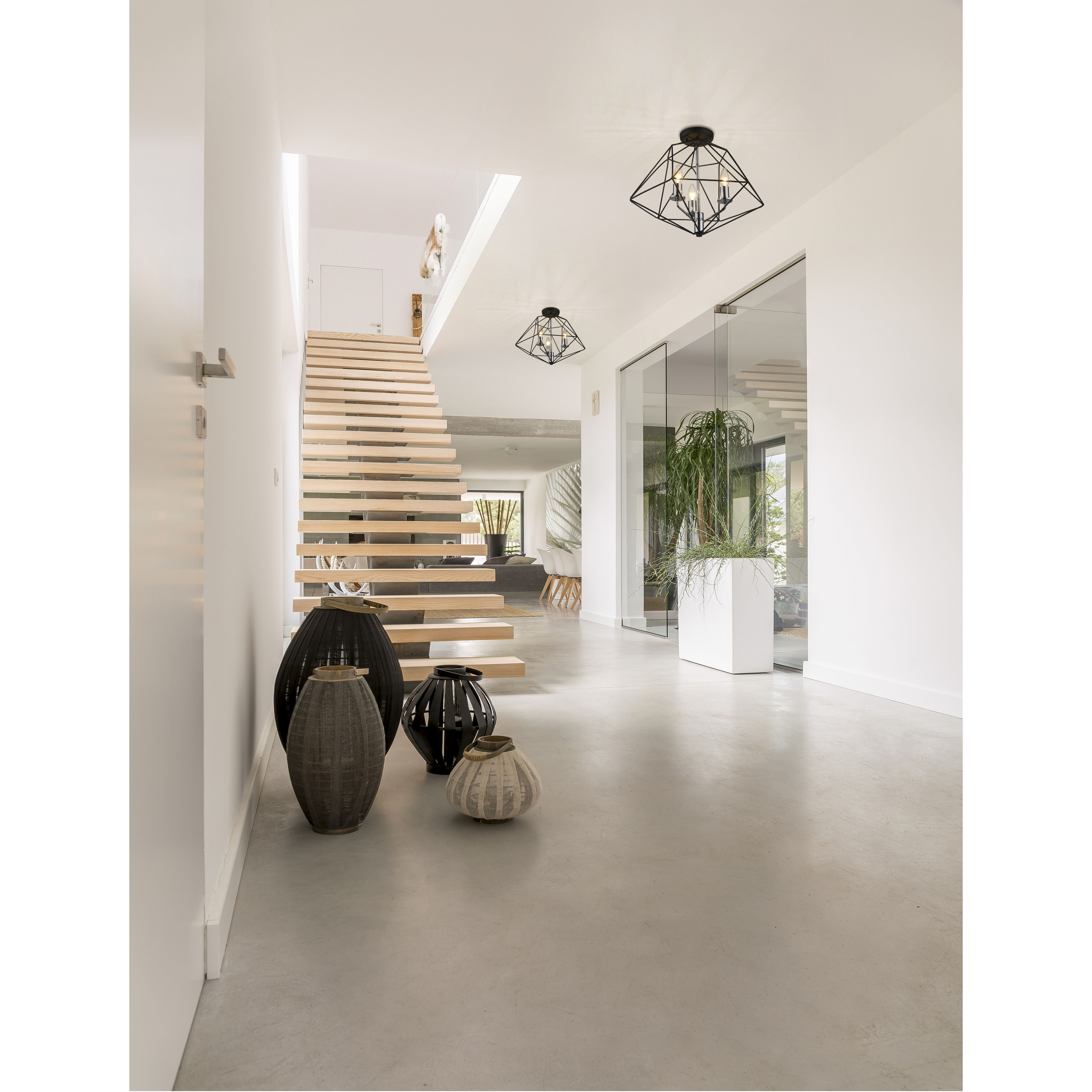 Geo 3 Light 18 inch Matte Black and Chrome Semi Flush Mount Ceiling Light