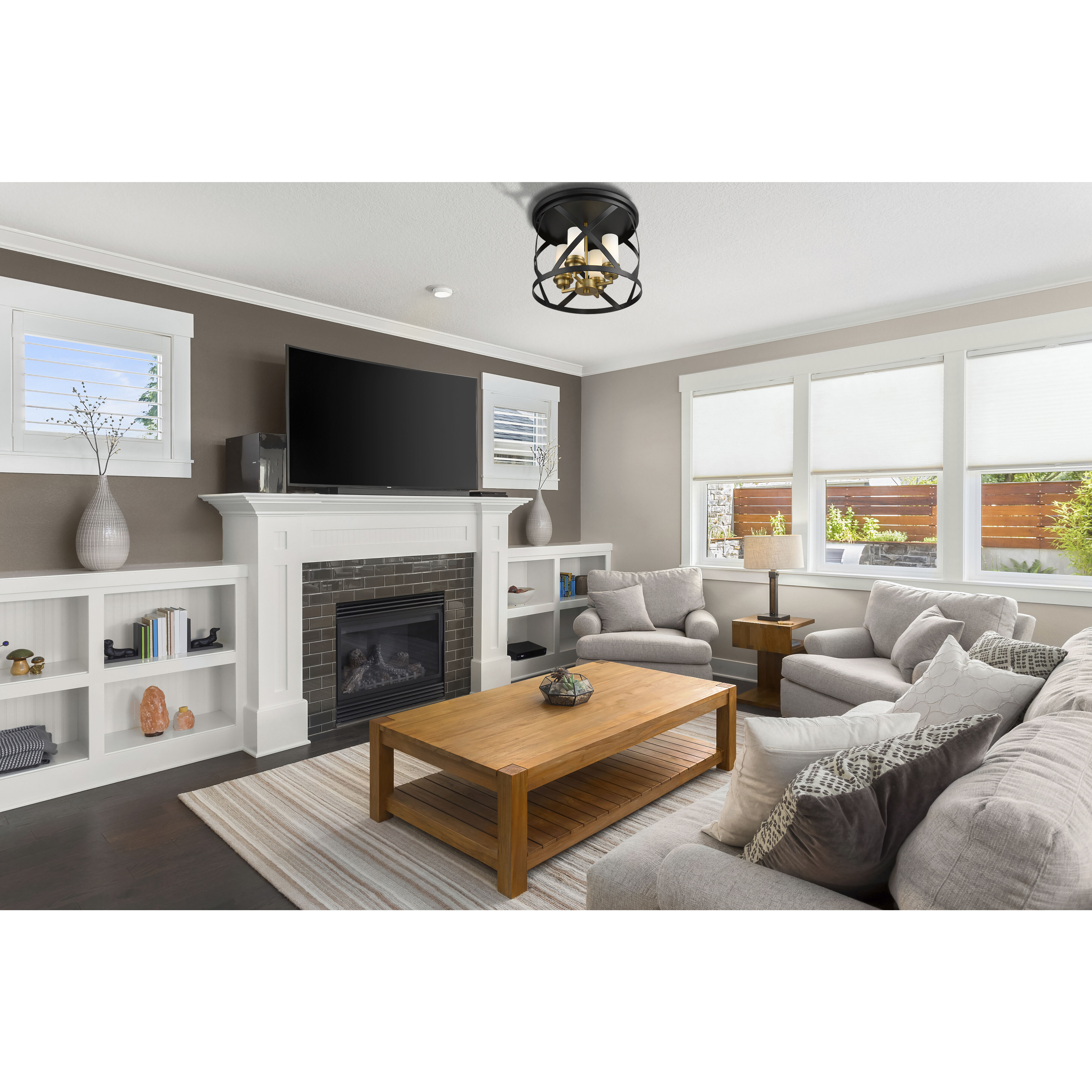 Malcalester 4 Light 15.75 inch Matte Black and Olde Brass Flush Mount Ceiling Light