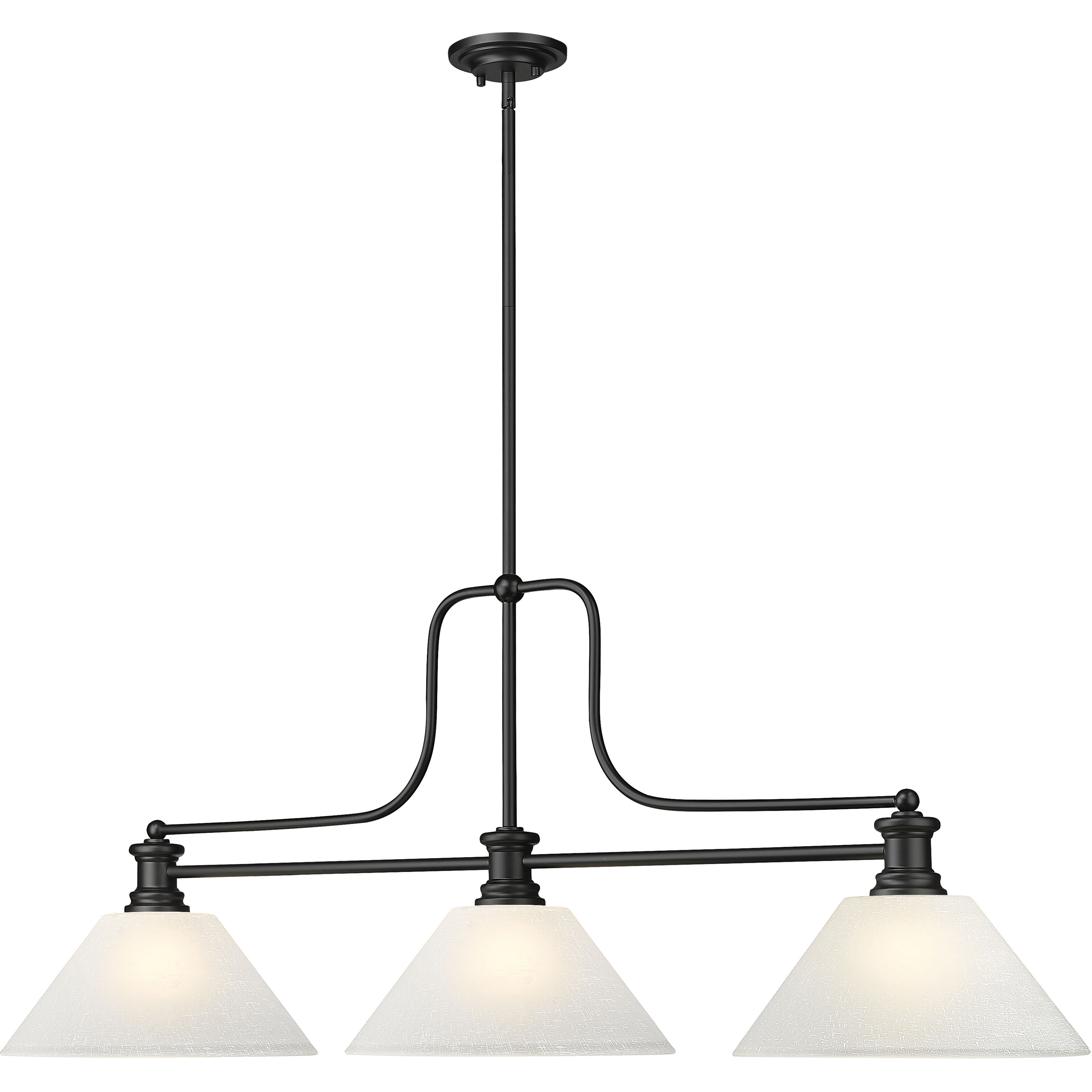Melange 3 Light 52 inch Matte Black Billiard Ceiling Light in White Linen Glass