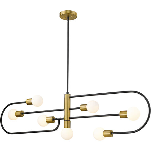 Neutra 7 Light 56 inch Matte Black and Foundry Brass Linear Chandelier Ceiling Light in Matte Black and Factory Bronze