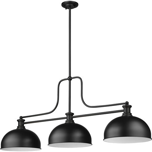 Melange 3 Light 52 inch Matte Black Billiard Ceiling Light in Matte Opal Glass