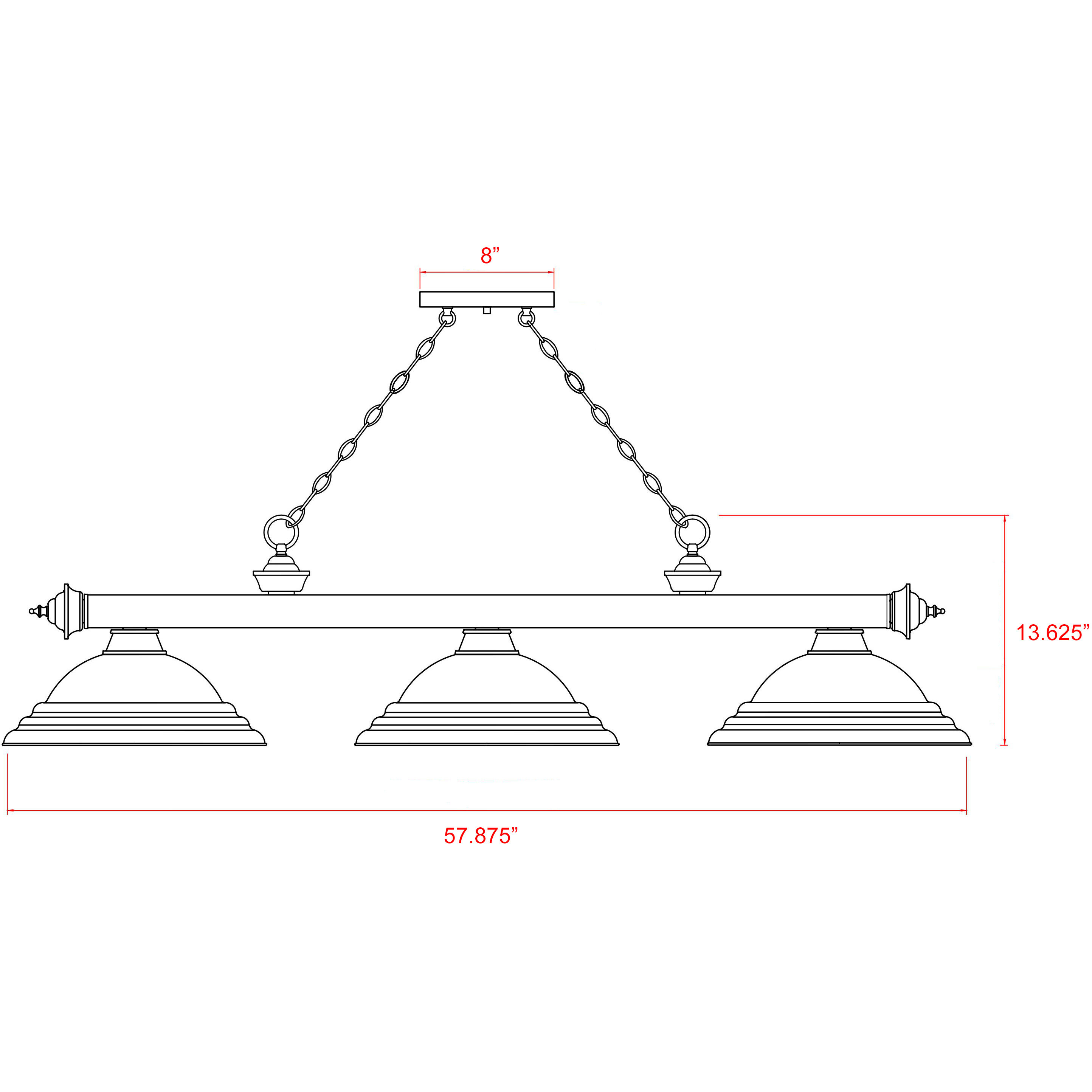Cordon 3 Light 58 inch Rubbed Brass Billiard Ceiling Light in Golden Mottle Glass